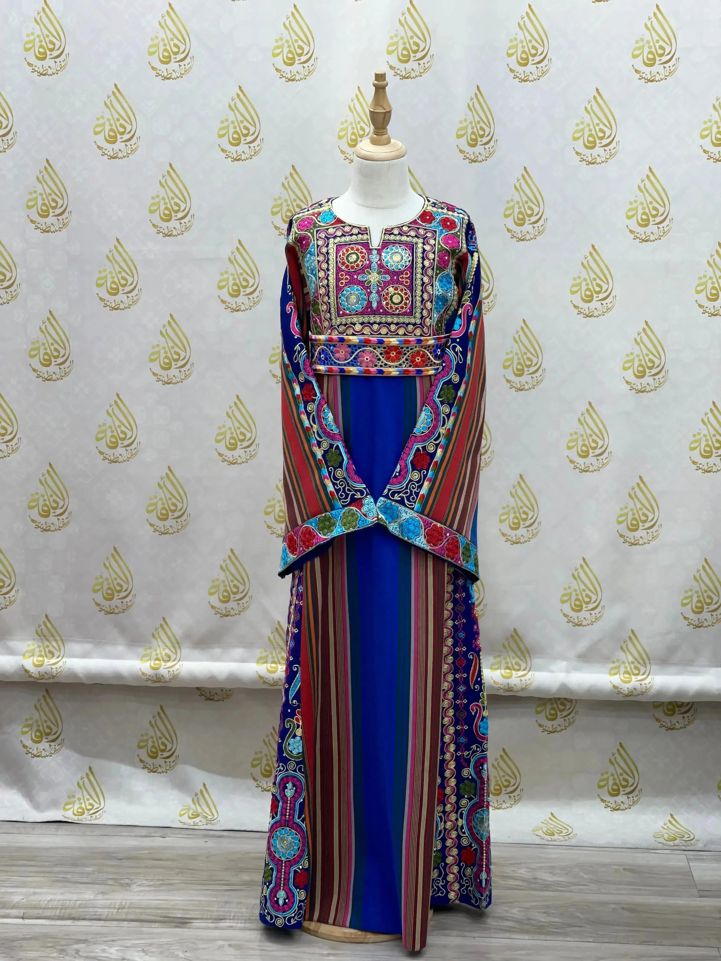 Kids Royal Blue Majdalwi Embroidered Thoub - Traditional Elegance for Formal Occasions Palestinian Elegance