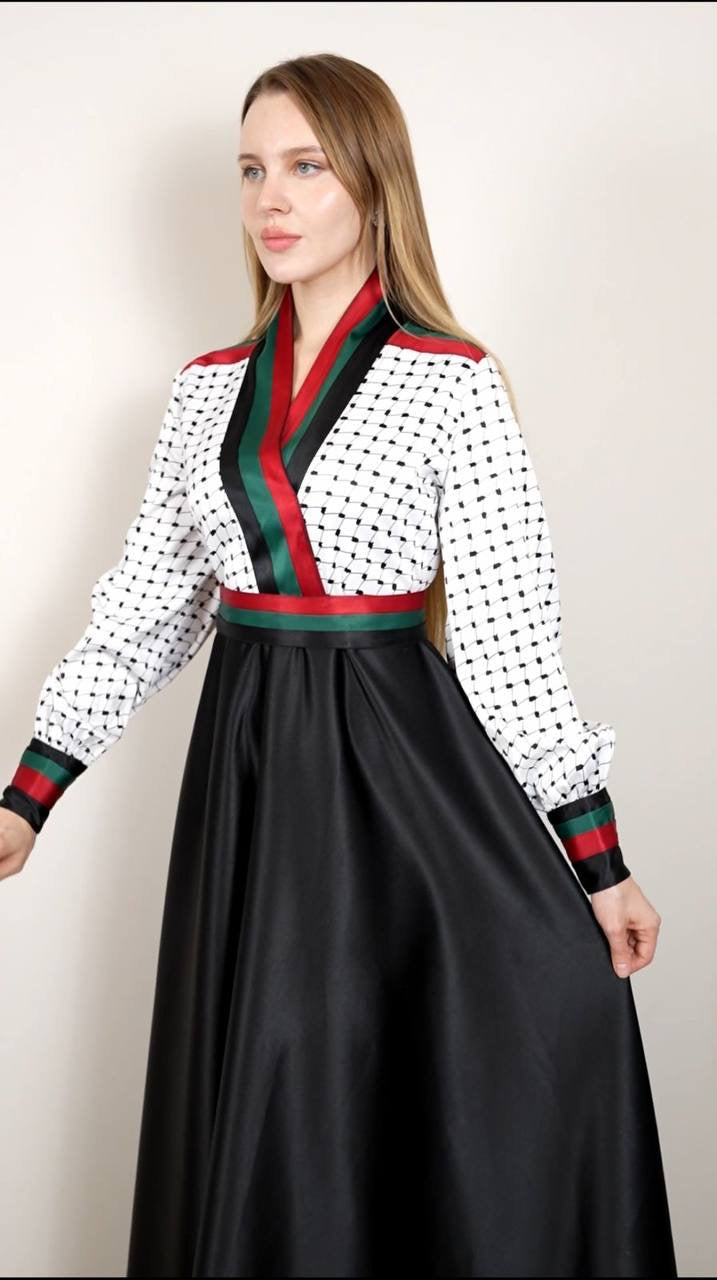 Kuffiyeh Satin Dress: Elegance Meets Tradition Palestinian Elegance