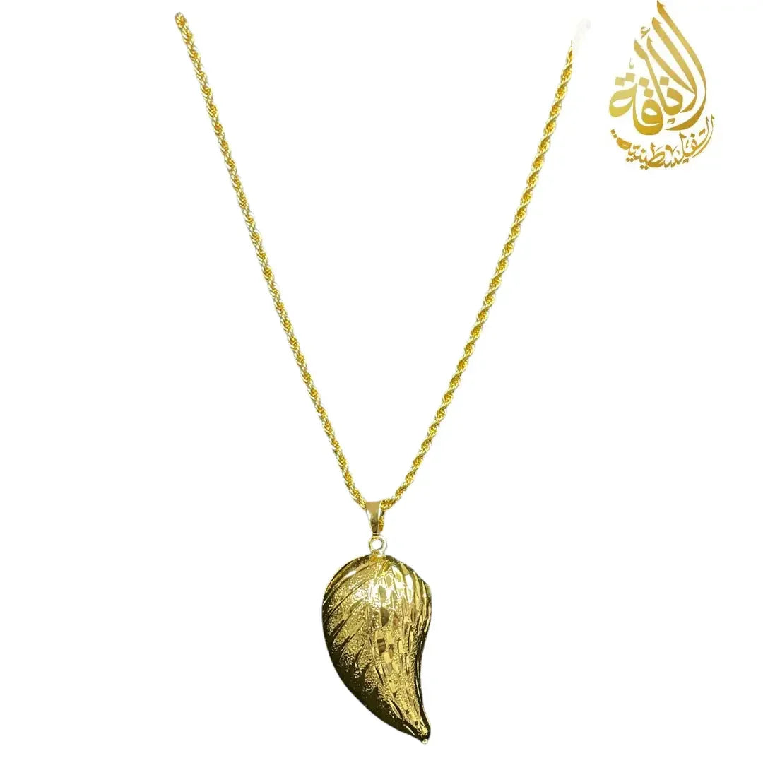 Palestinian Elegance imitated gold Large Almond Pendant necklace with detailed leaf design