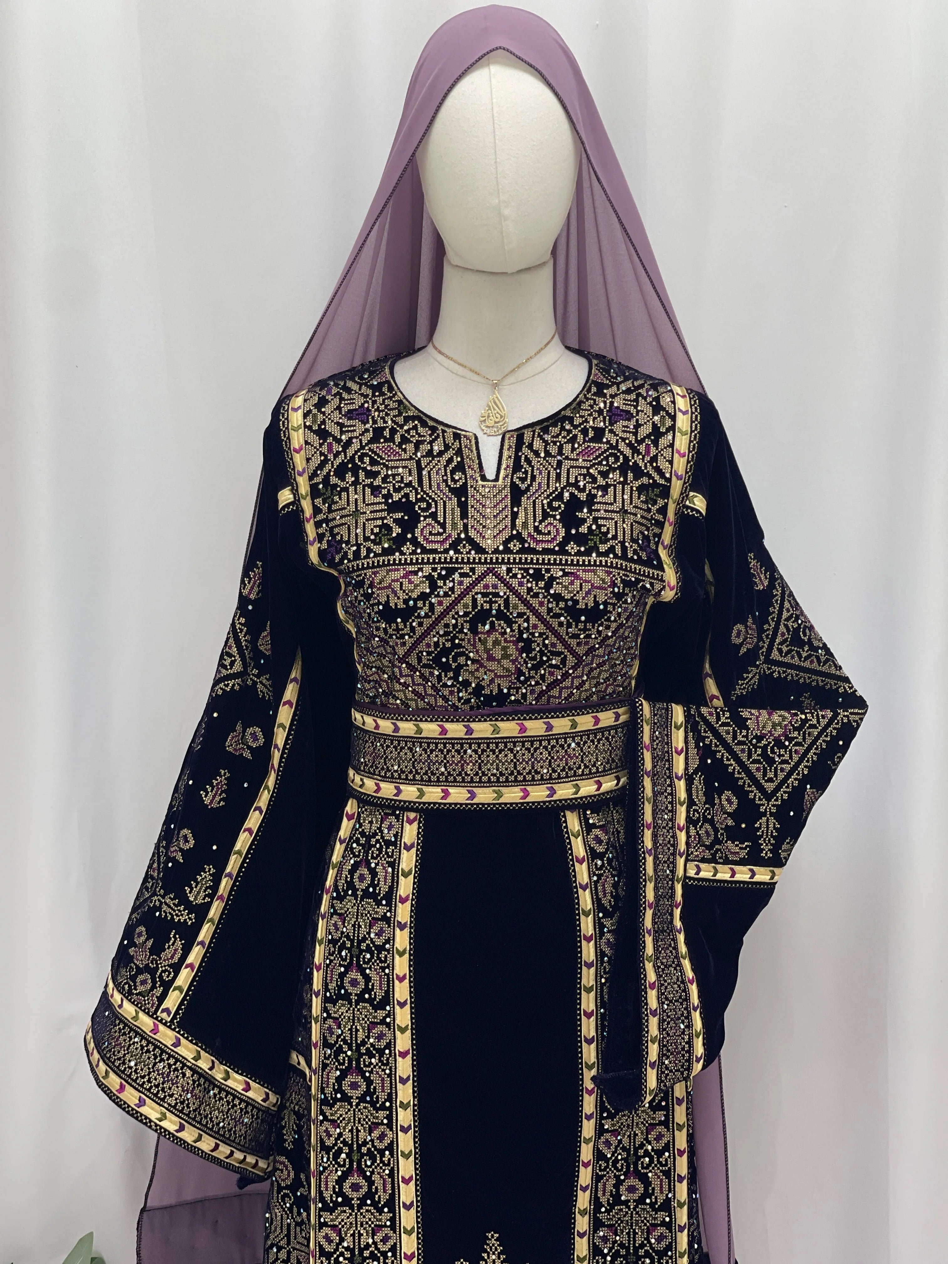 Lavine Velvet Embroidered Thobe Palestinian Elegance