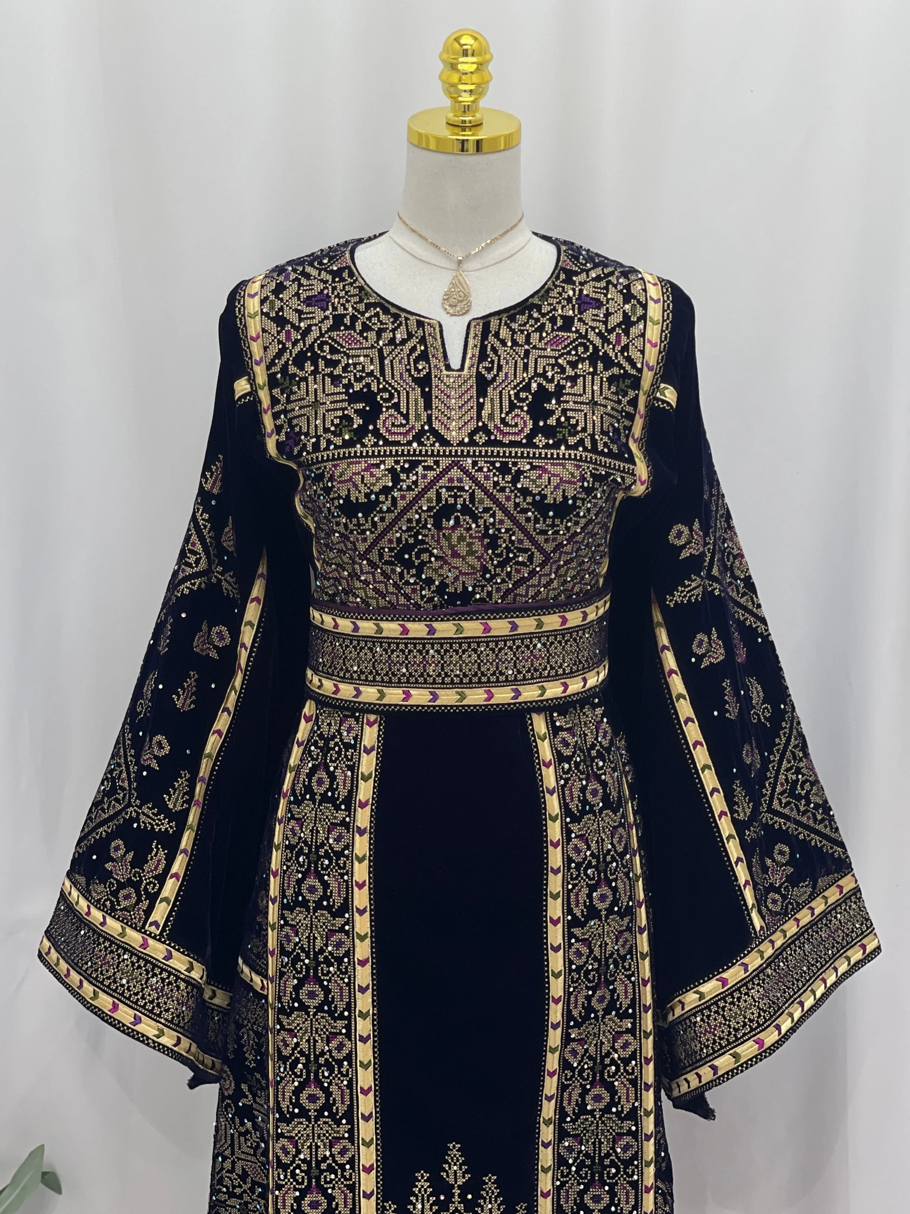Lavine Velvet Embroidered Thobe Palestinian Elegance