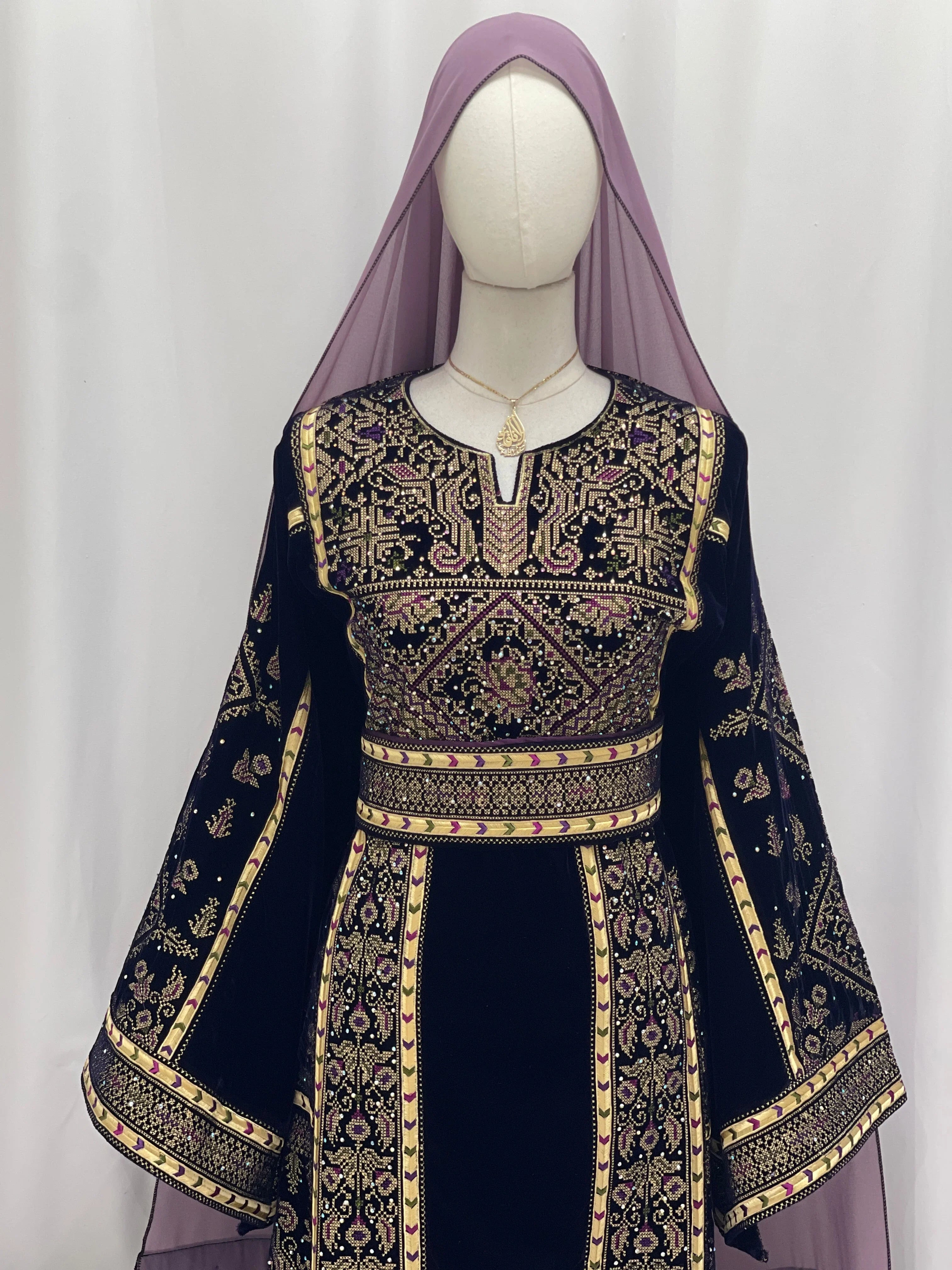 Lavine Velvet Embroidered Thobe Palestinian Elegance
