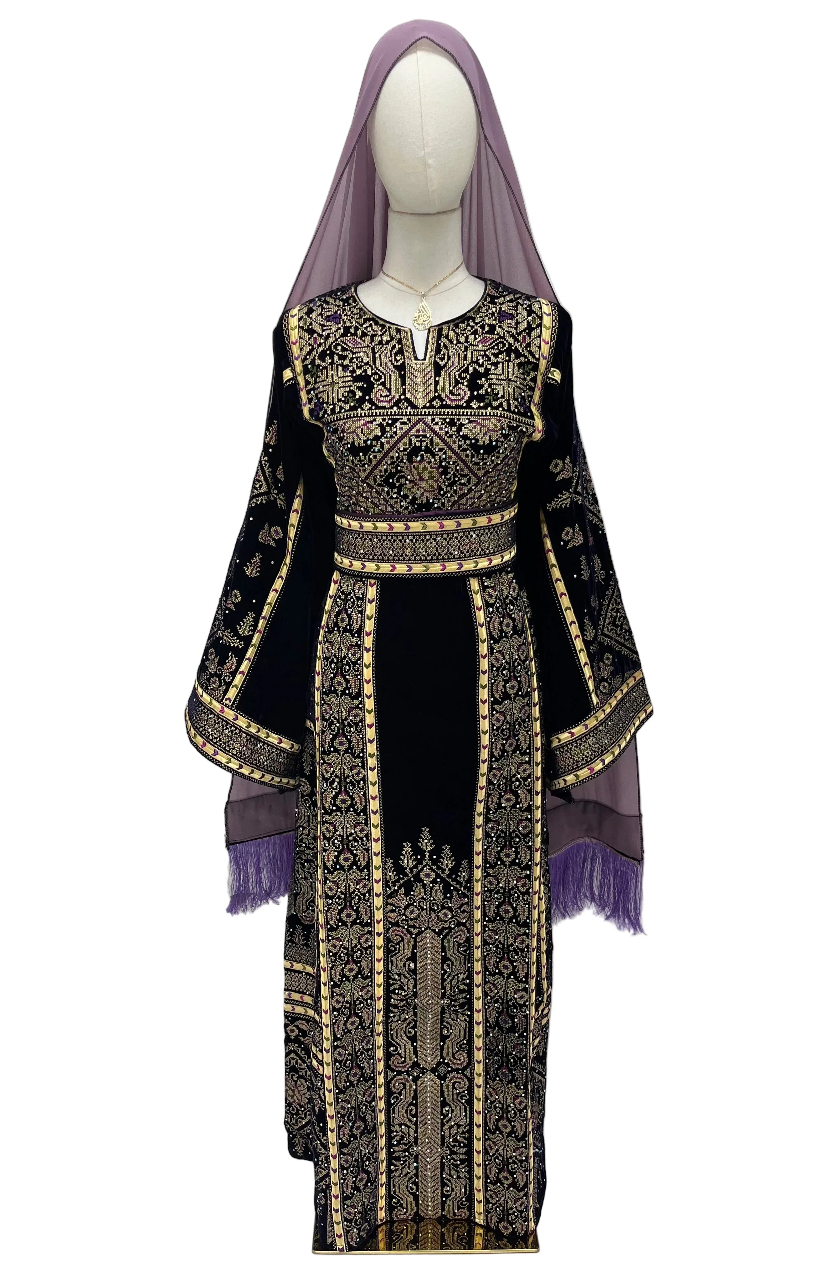 Lavine Velvet Embroidered Thobe Palestinian Elegance