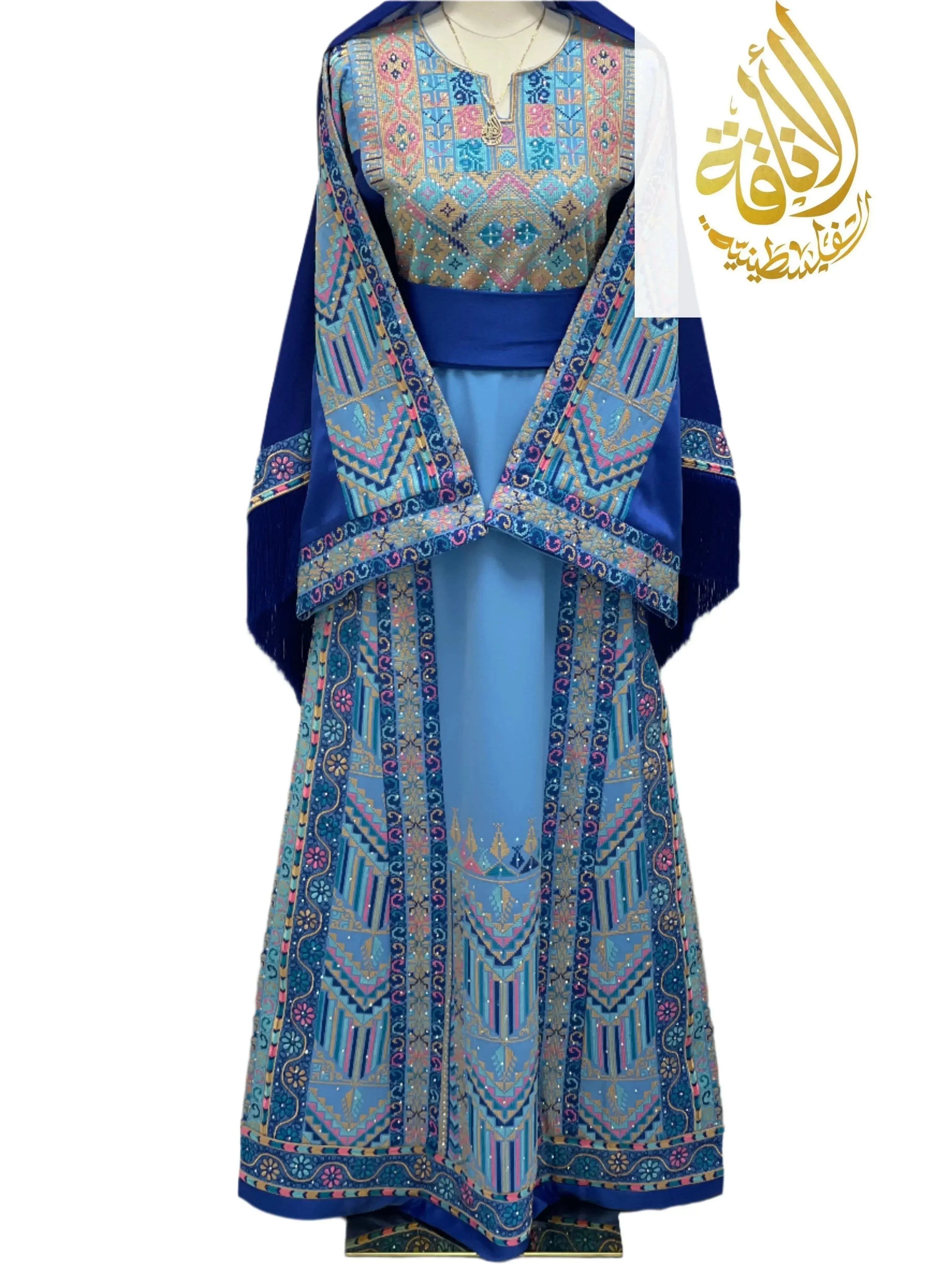 Layan Embroidered Light Blue Thoub - Elegance & Tradition - Palestinian Elegance