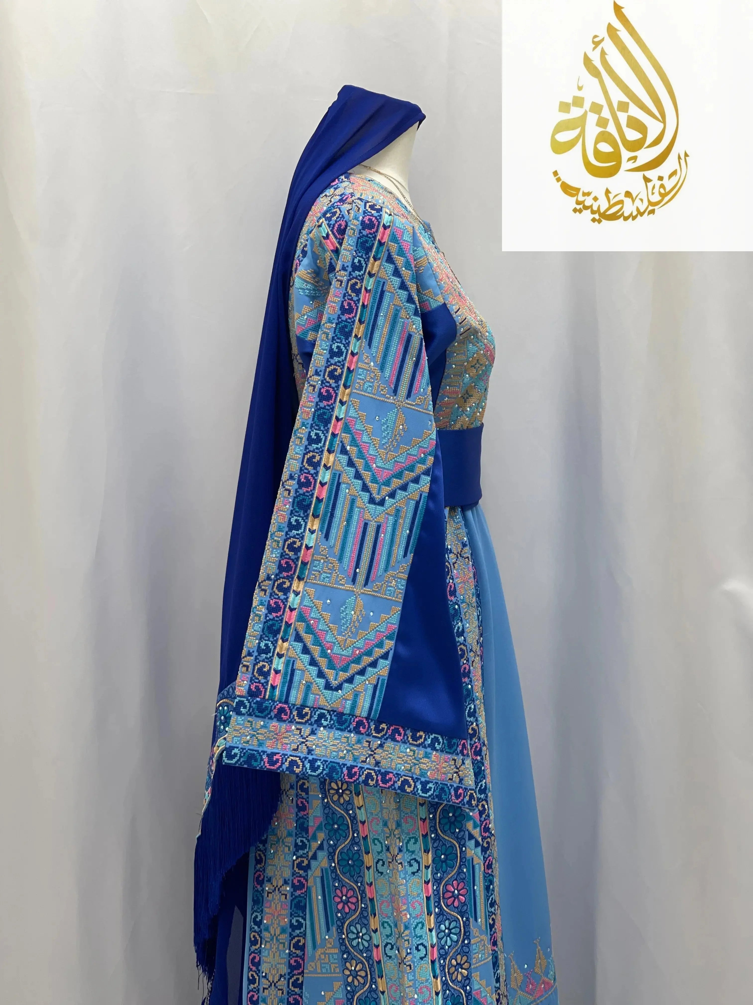 Layan Embroidered Light Blue Thoub - Elegance & Tradition - Palestinian Elegance