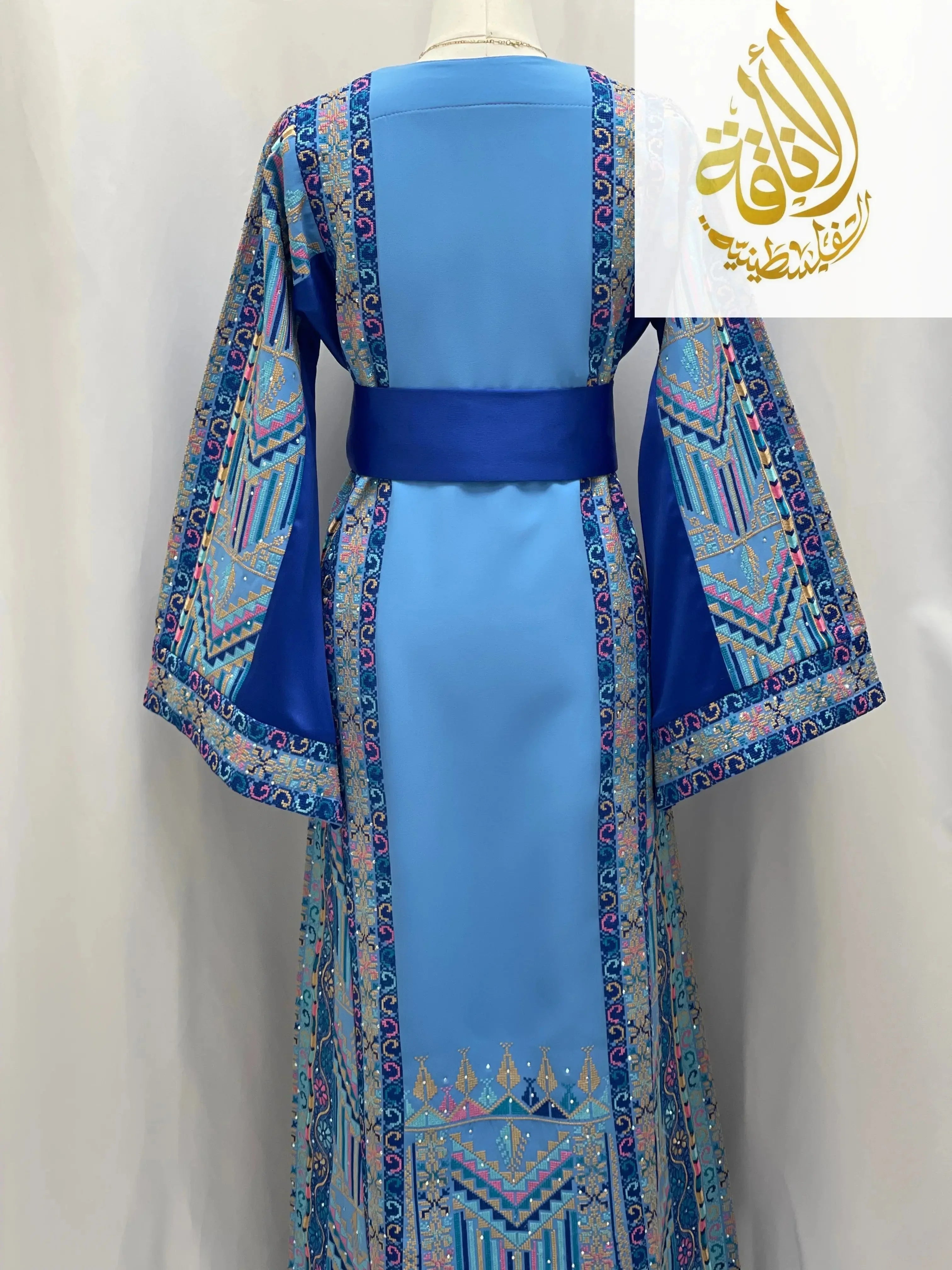 Layan Embroidered Light Blue Thoub - Elegance & Tradition - Palestinian Elegance