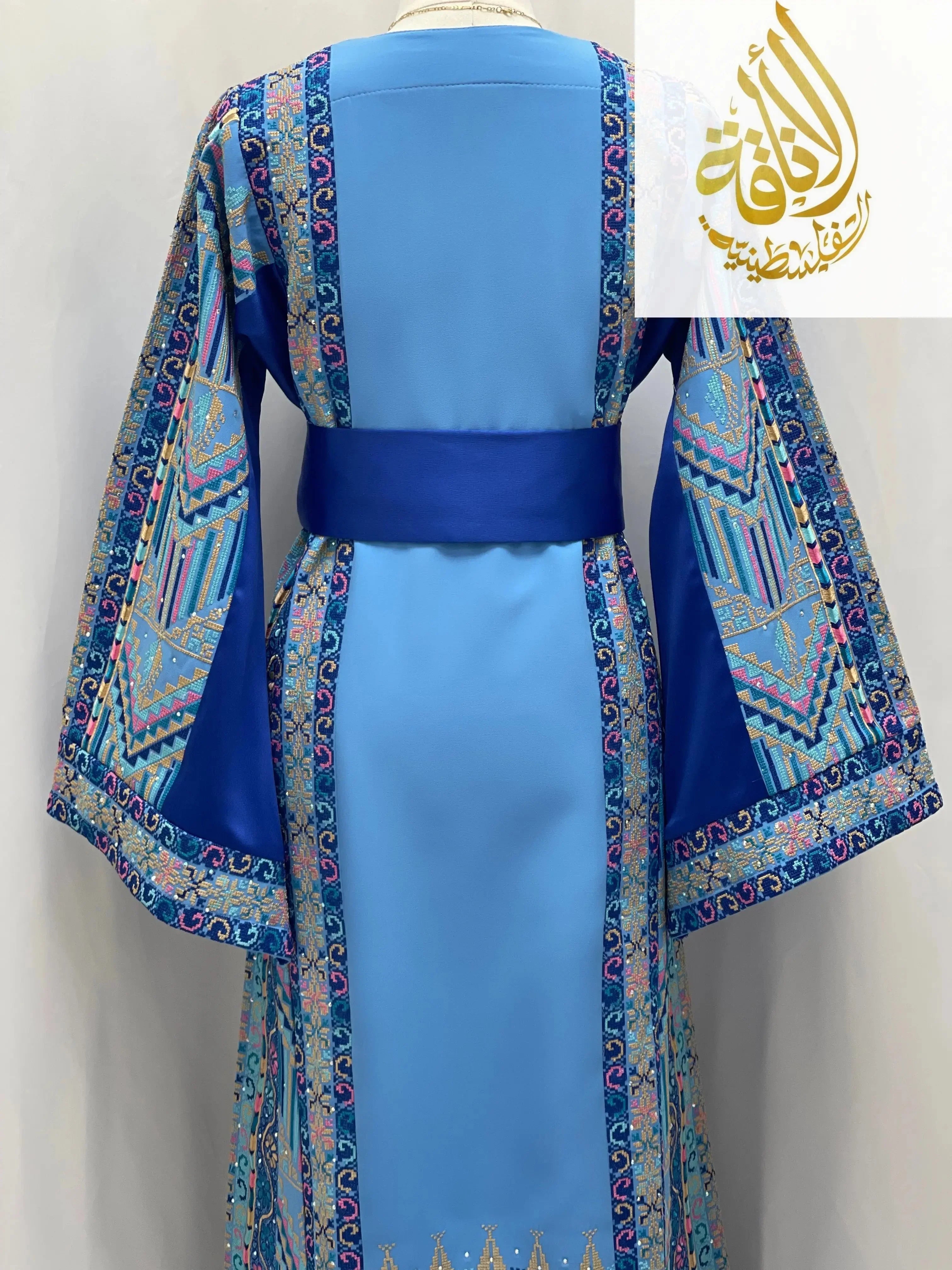Layan Embroidered Light Blue Thoub - Elegance & Tradition - Palestinian Elegance