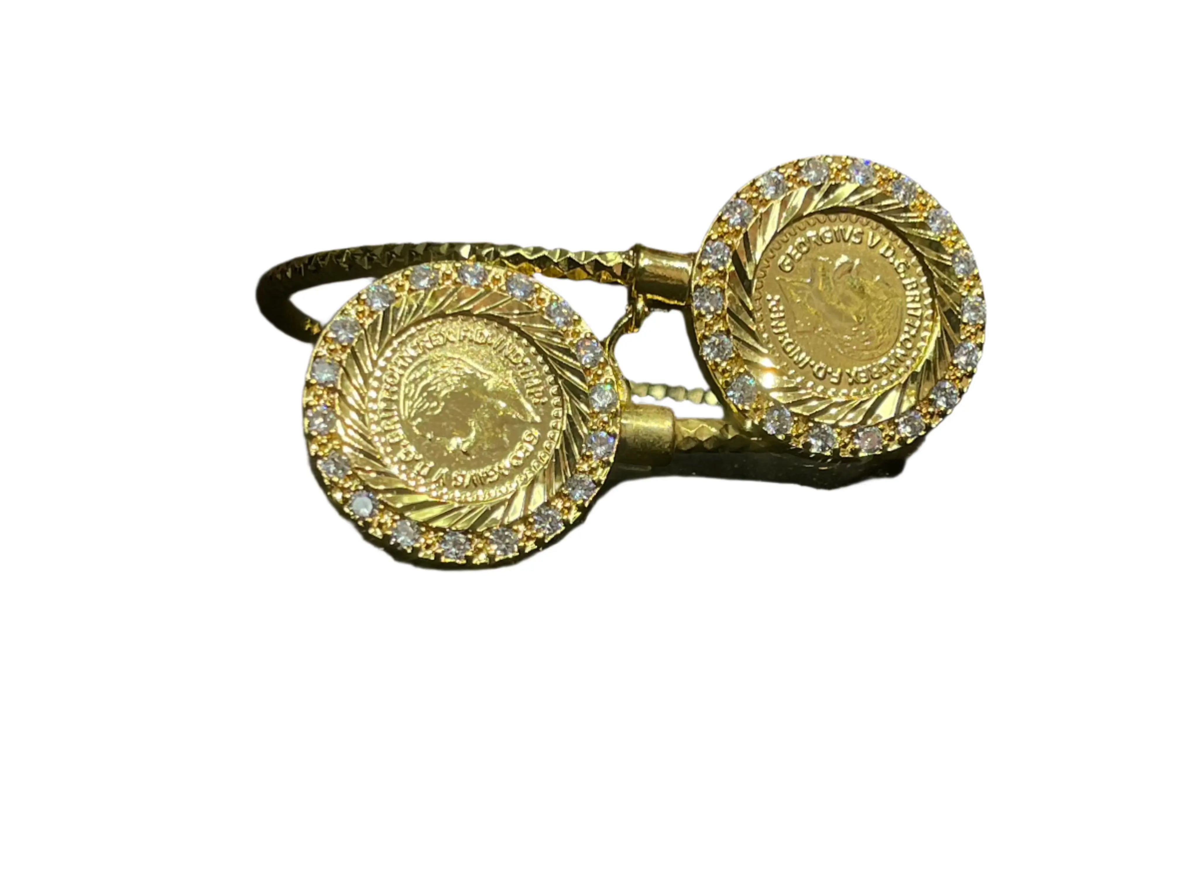 Lera Mabroma Rhinestone Bracelet by Palestinian Elegance imitated gold with round coin design and sparkling rhinestones
