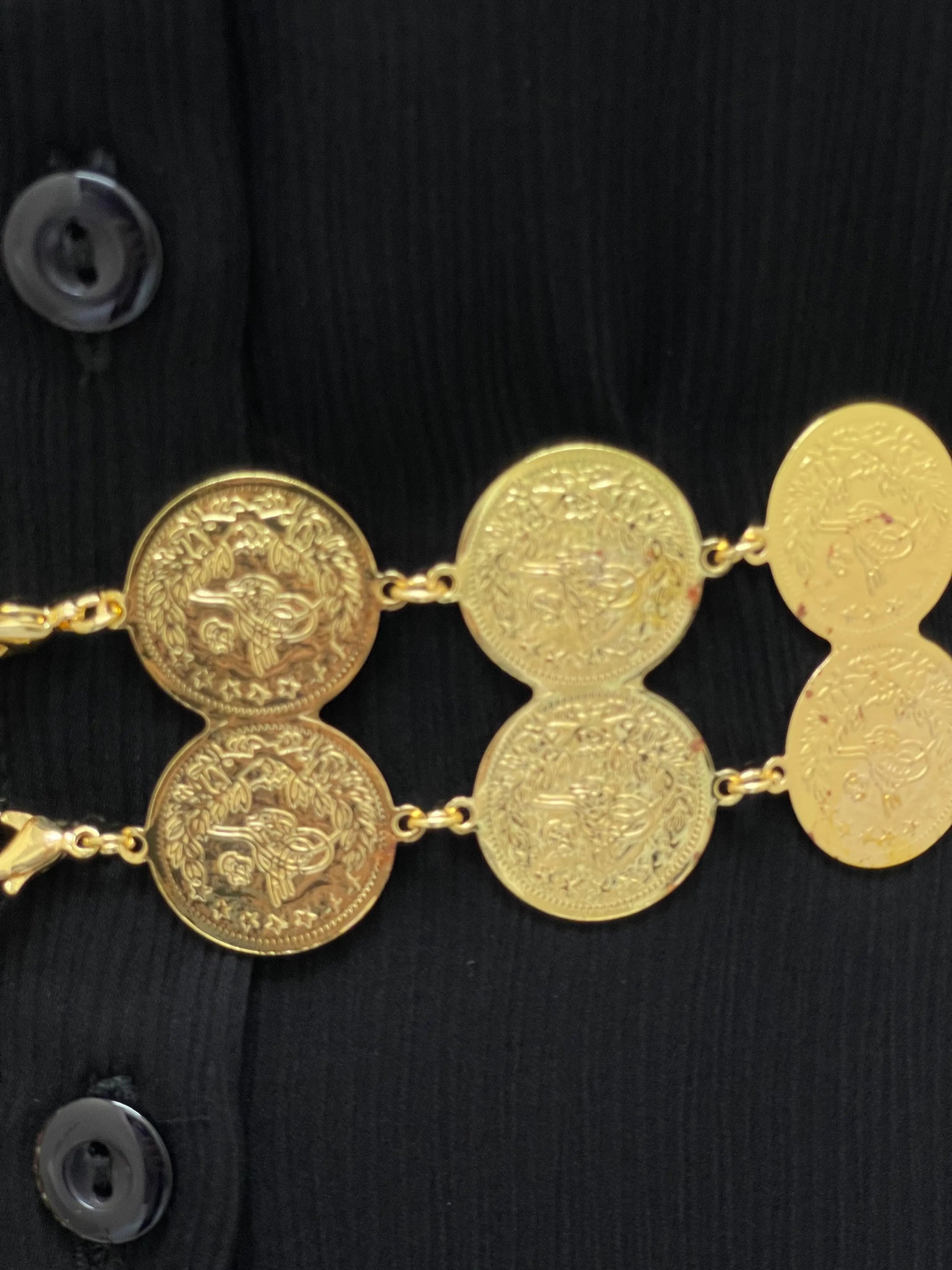 Lerat Gold Coin Waist Belt for Women in imitated gold by Palestinian Elegance with intricate coin details