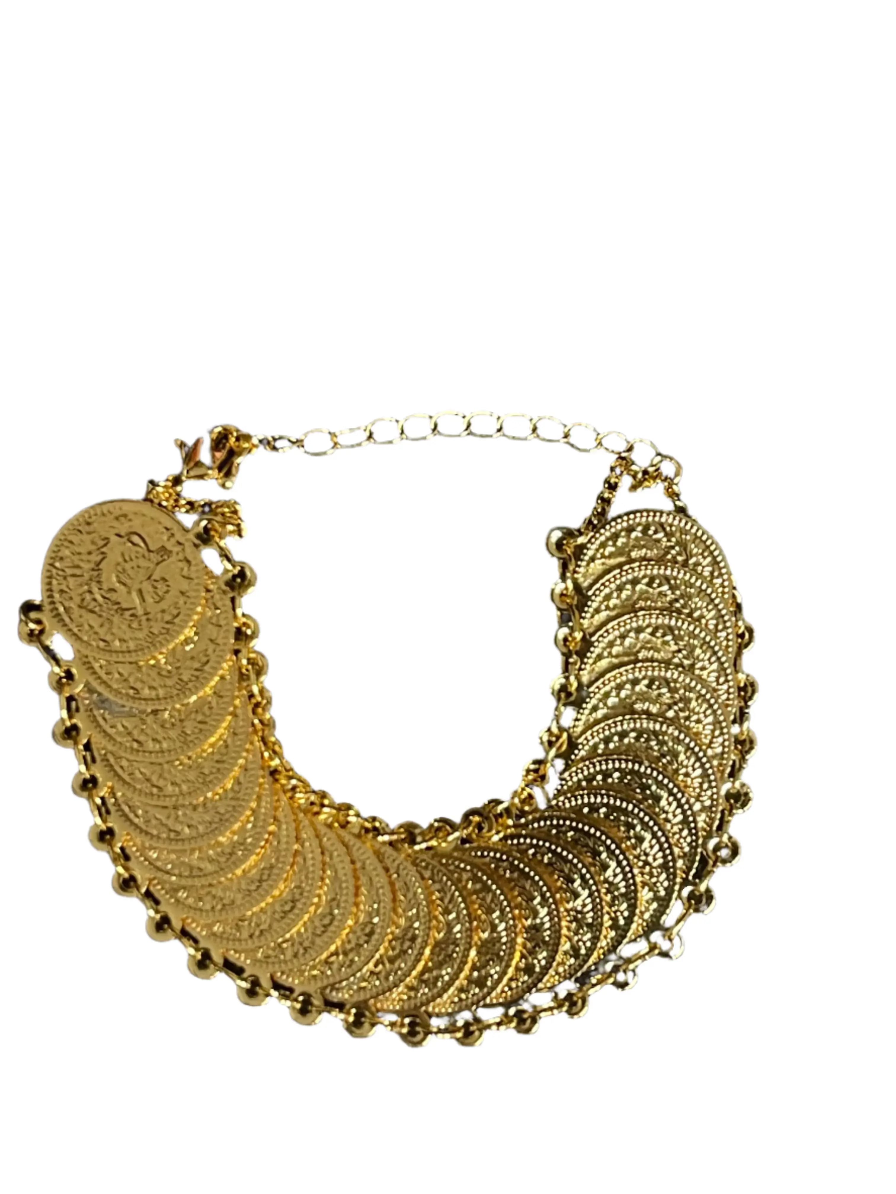 Gold imitated with palestine traditional design bracelet by Palestinian Elegance featuring round coin-like charms