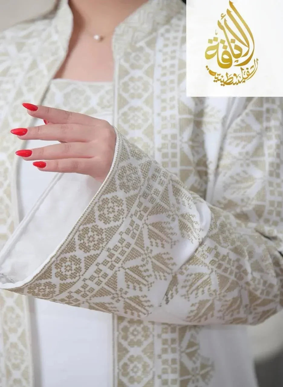 Luxurious Sanabel Kaftan Set - Gold & Silver Reed Silk Elegance Palestinian Elegance