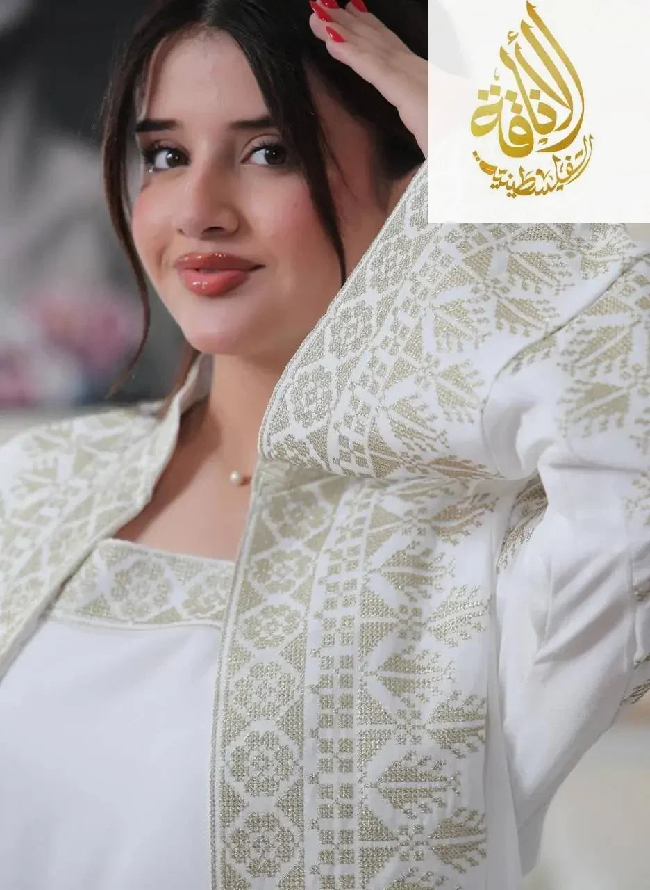 Luxurious Sanabel Kaftan Set - Gold & Silver Reed Silk Elegance Palestinian Elegance