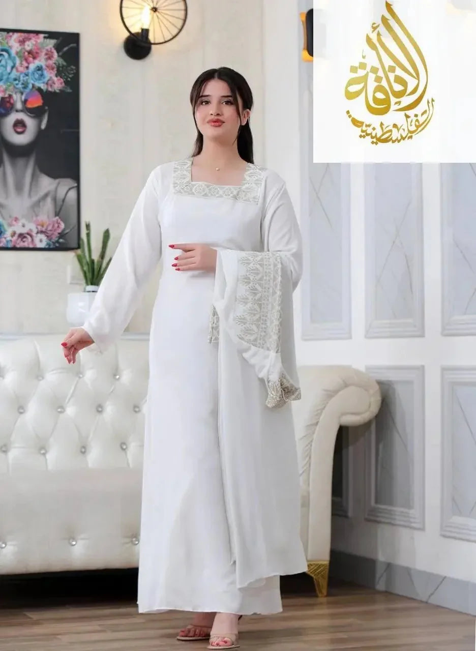 Luxurious Sanabel Kaftan Set - Gold & Silver Reed Silk Elegance Palestinian Elegance