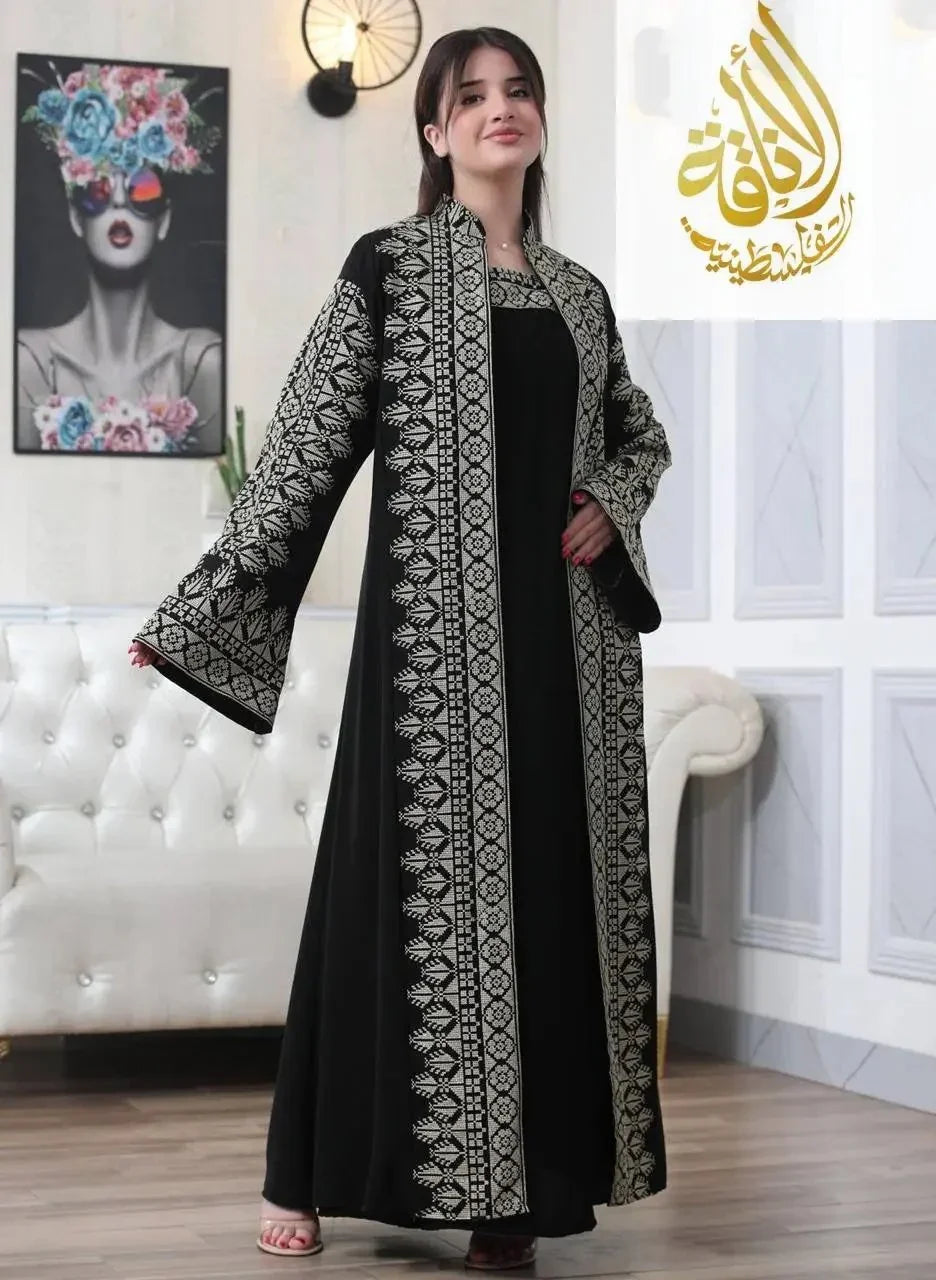 Luxurious Sanabel Kaftan Set - Gold & Silver Reed Silk Elegance Palestinian Elegance
