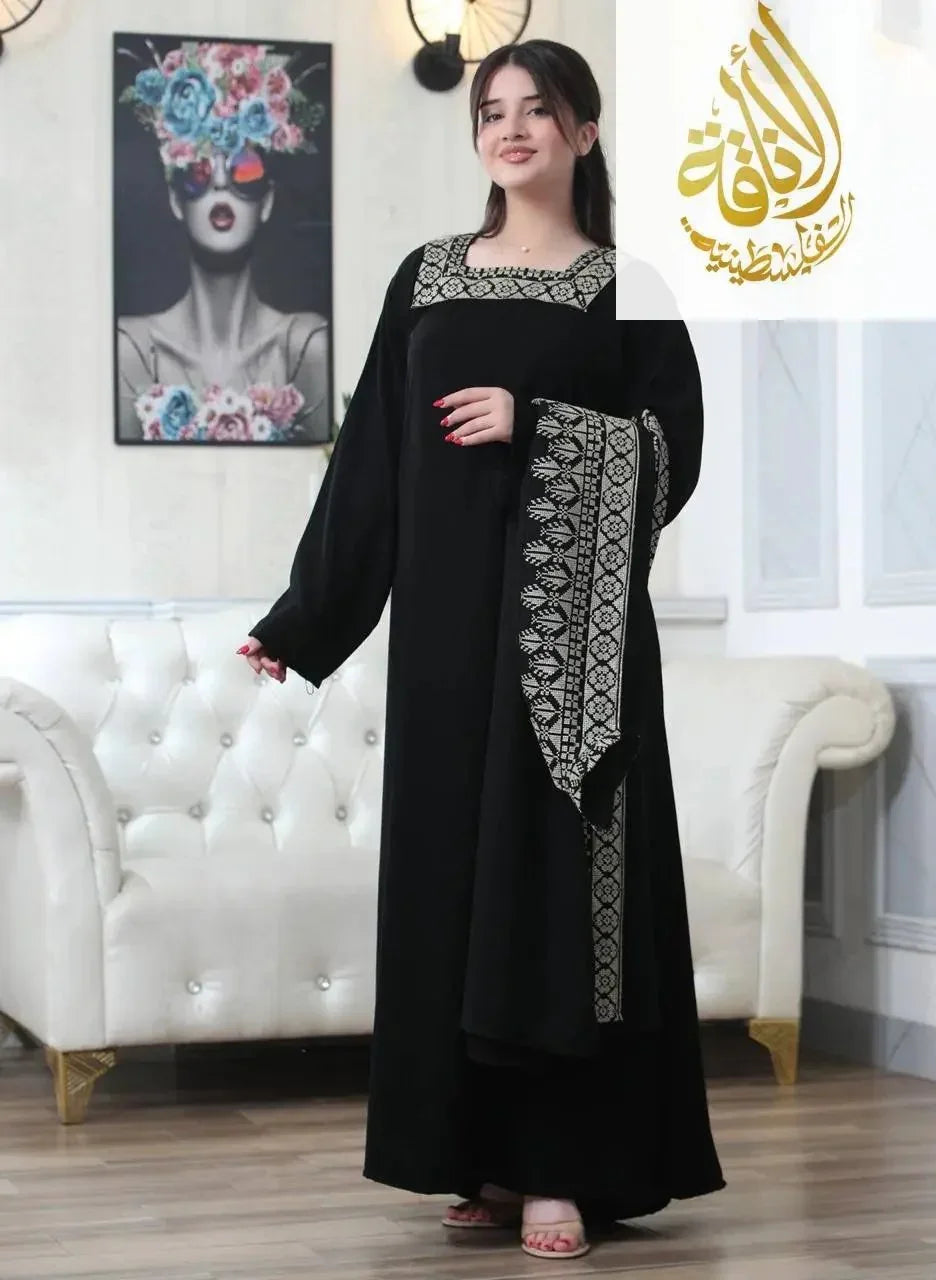 Luxurious Sanabel Kaftan Set - Gold & Silver Reed Silk Elegance Palestinian Elegance