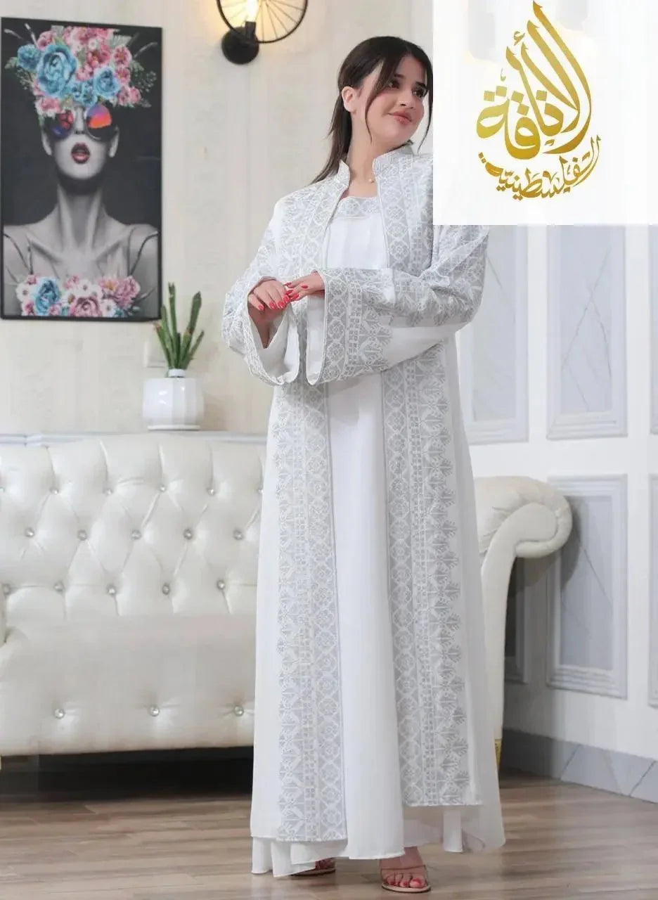 Luxurious Sanabel Kaftan Set - Gold & Silver Reed Silk Elegance Palestinian Elegance