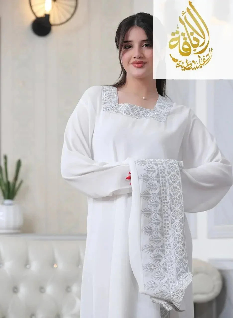 Luxurious Sanabel Kaftan Set - Gold & Silver Reed Silk Elegance Palestinian Elegance