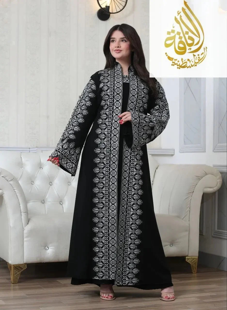 Luxurious Sanabel Kaftan Set - Gold & Silver Reed Silk Elegance Palestinian Elegance