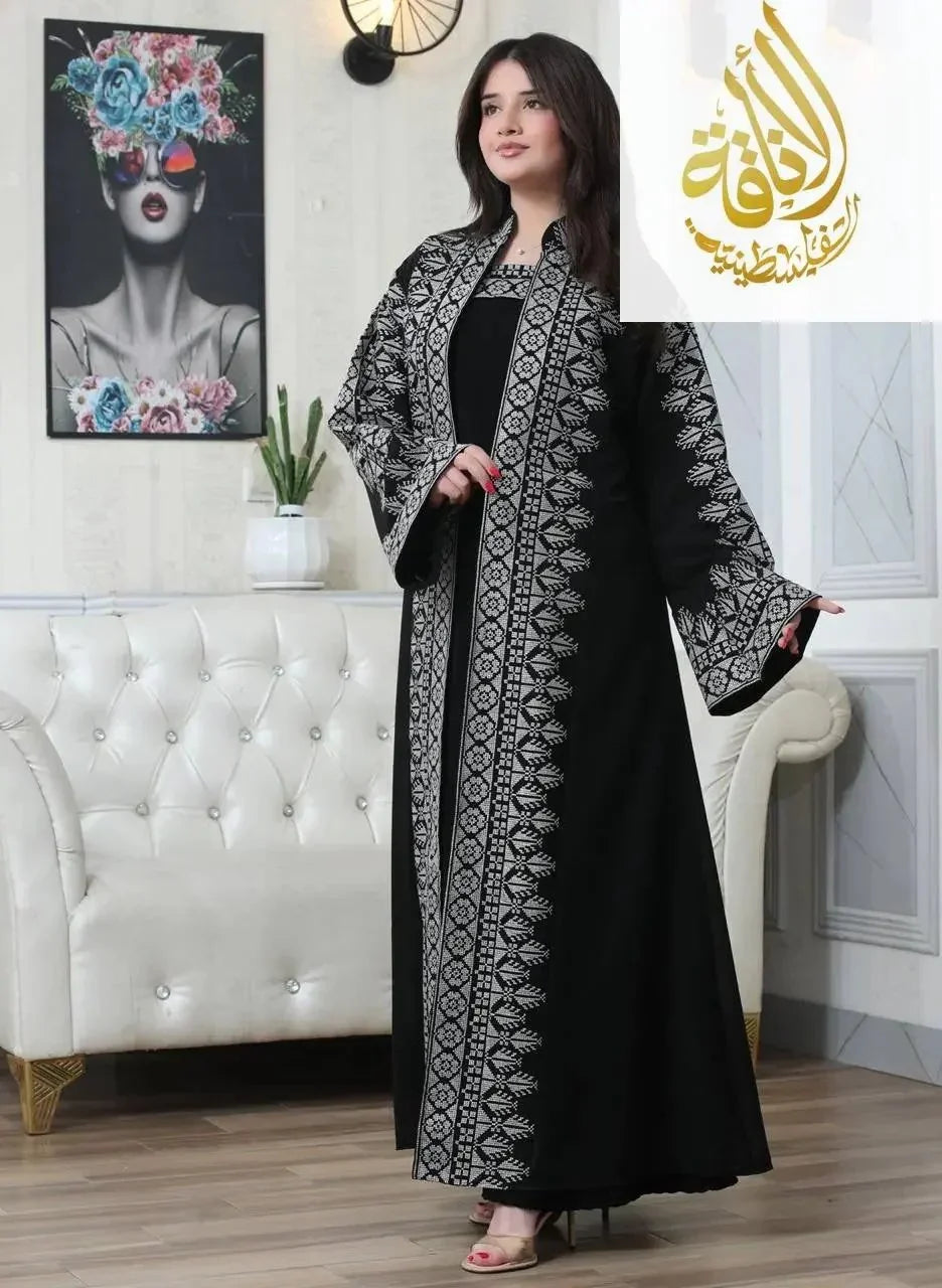 Luxurious Sanabel Kaftan Set - Gold & Silver Reed Silk Elegance Palestinian Elegance
