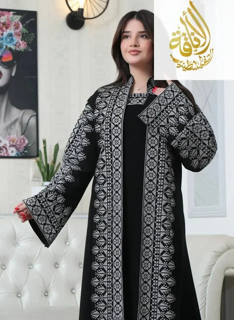 Luxurious Sanabel Kaftan Set - Gold & Silver Reed Silk Elegance Palestinian Elegance