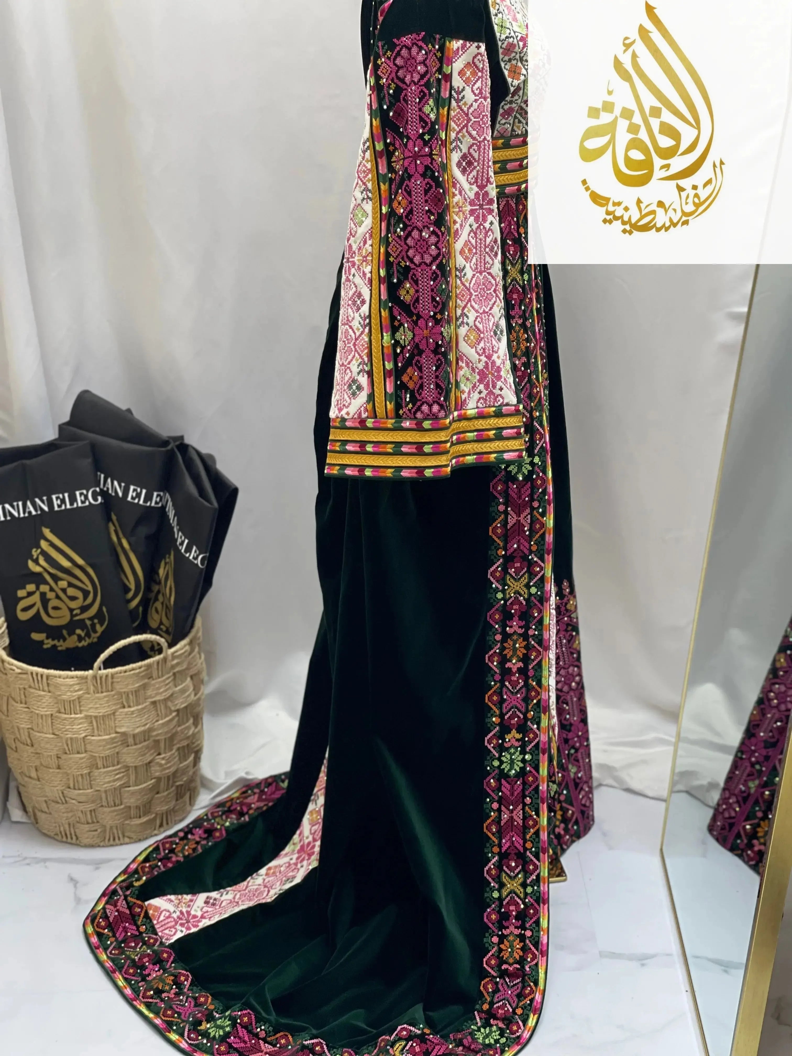 Madina Embroidered Velvet Thoub With Skirt Palestinian Elegance
