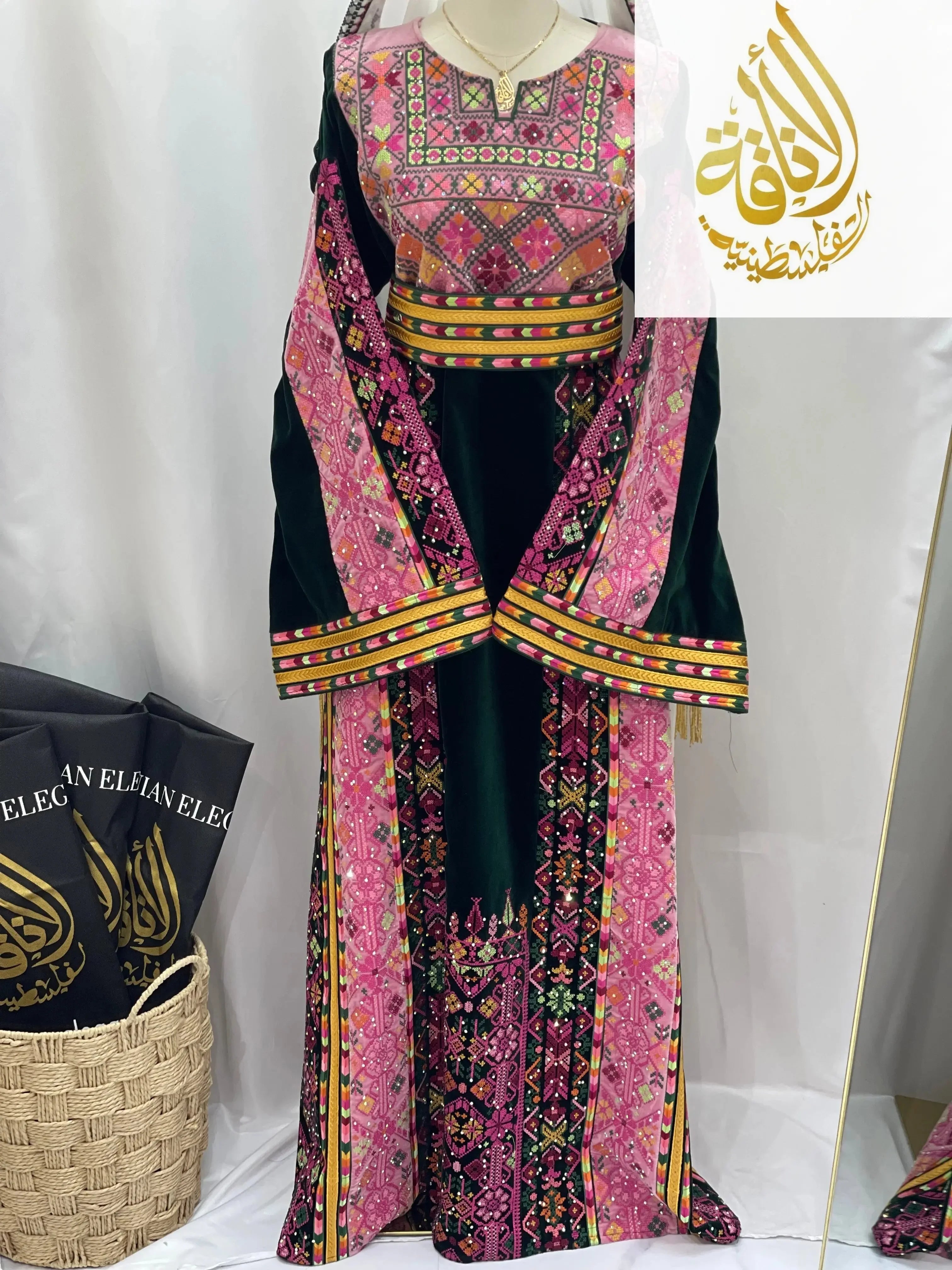 Madina Embroidered Velvet Thoub With Skirt Palestinian Elegance