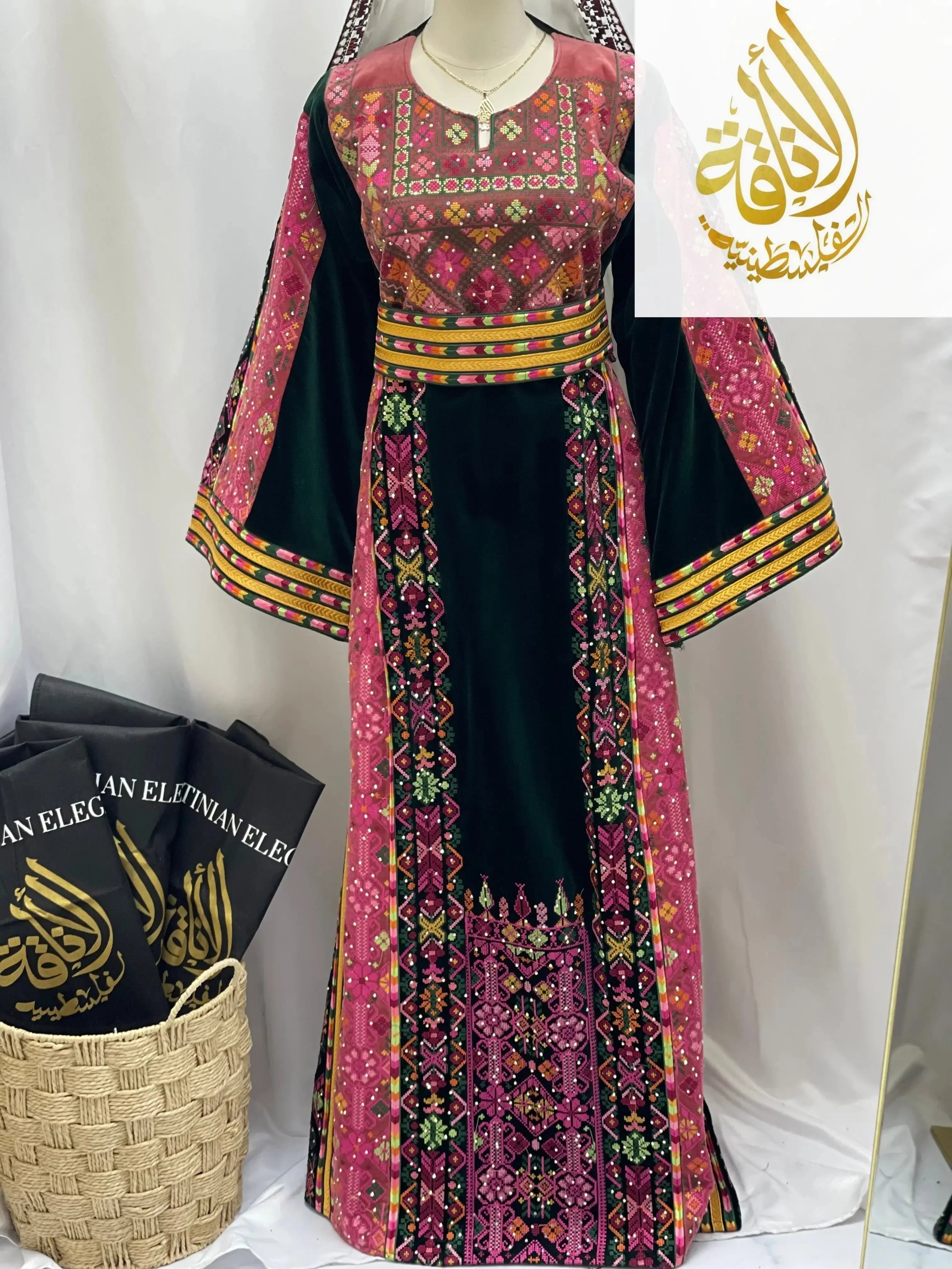 Madina Embroidered Velvet Thoub With Skirt Palestinian Elegance