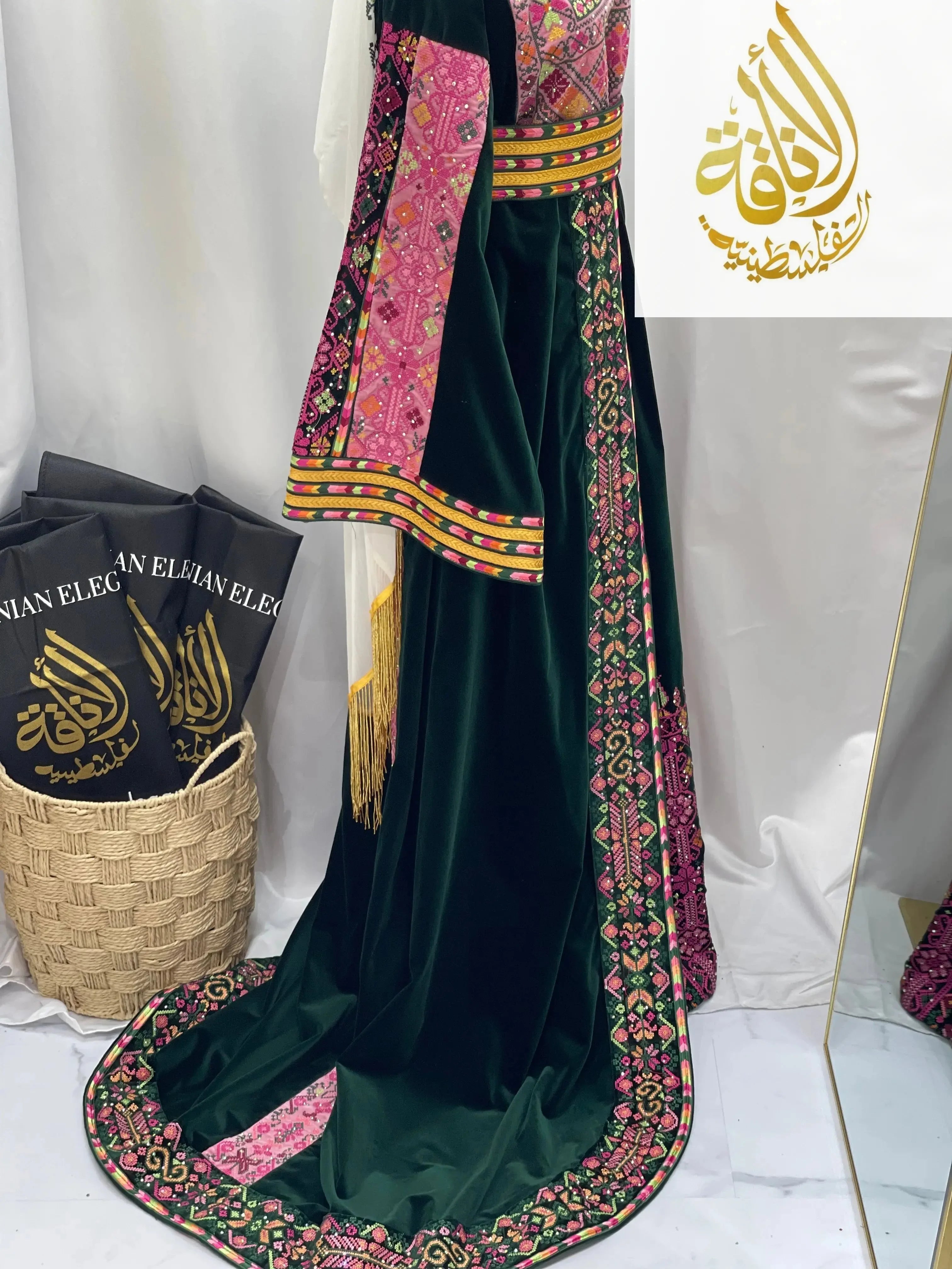 Madina Embroidered Velvet Thoub With Skirt Palestinian Elegance