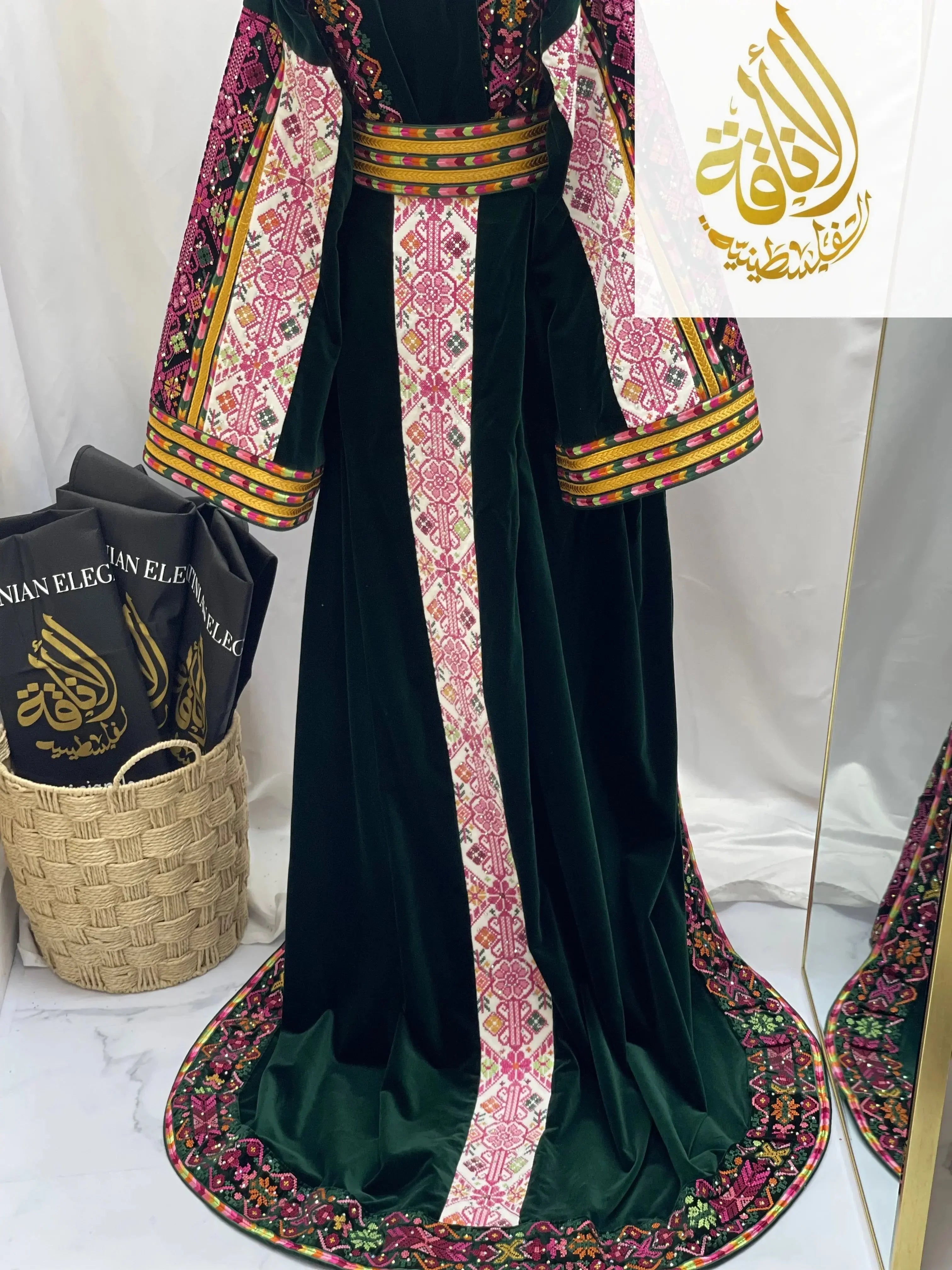 Madina Embroidered Velvet Thoub With Skirt Palestinian Elegance