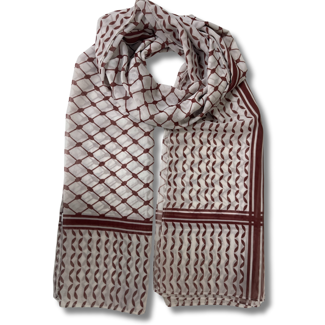 Maroon Kuffiyeh Hijab - Stylish and Versatile Headscarf for Everyday Wear Palestinian Elegance
