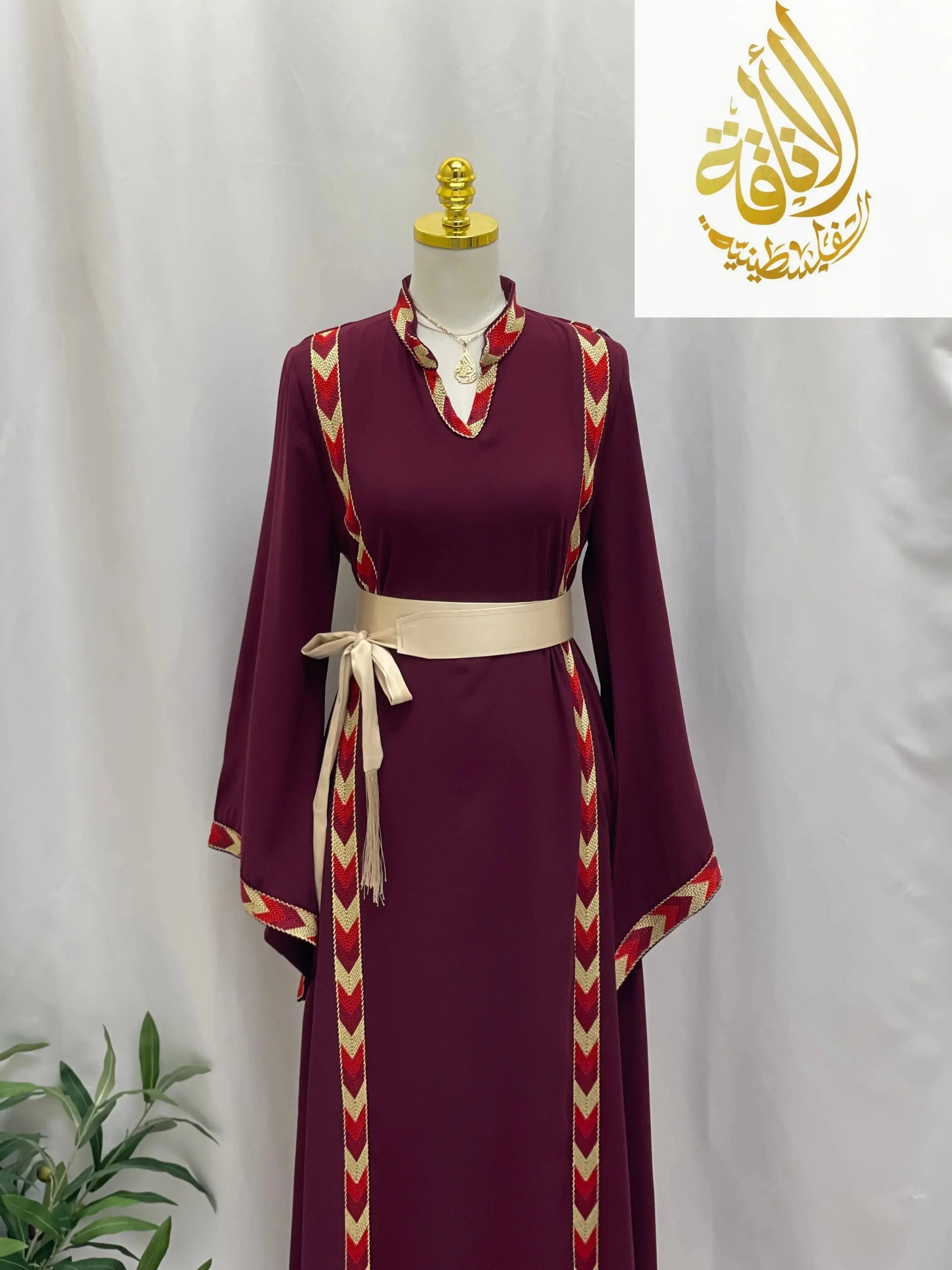 New Maroon Sabal Embroidered Thoub - Timeless Elegance - Palestinian Elegance