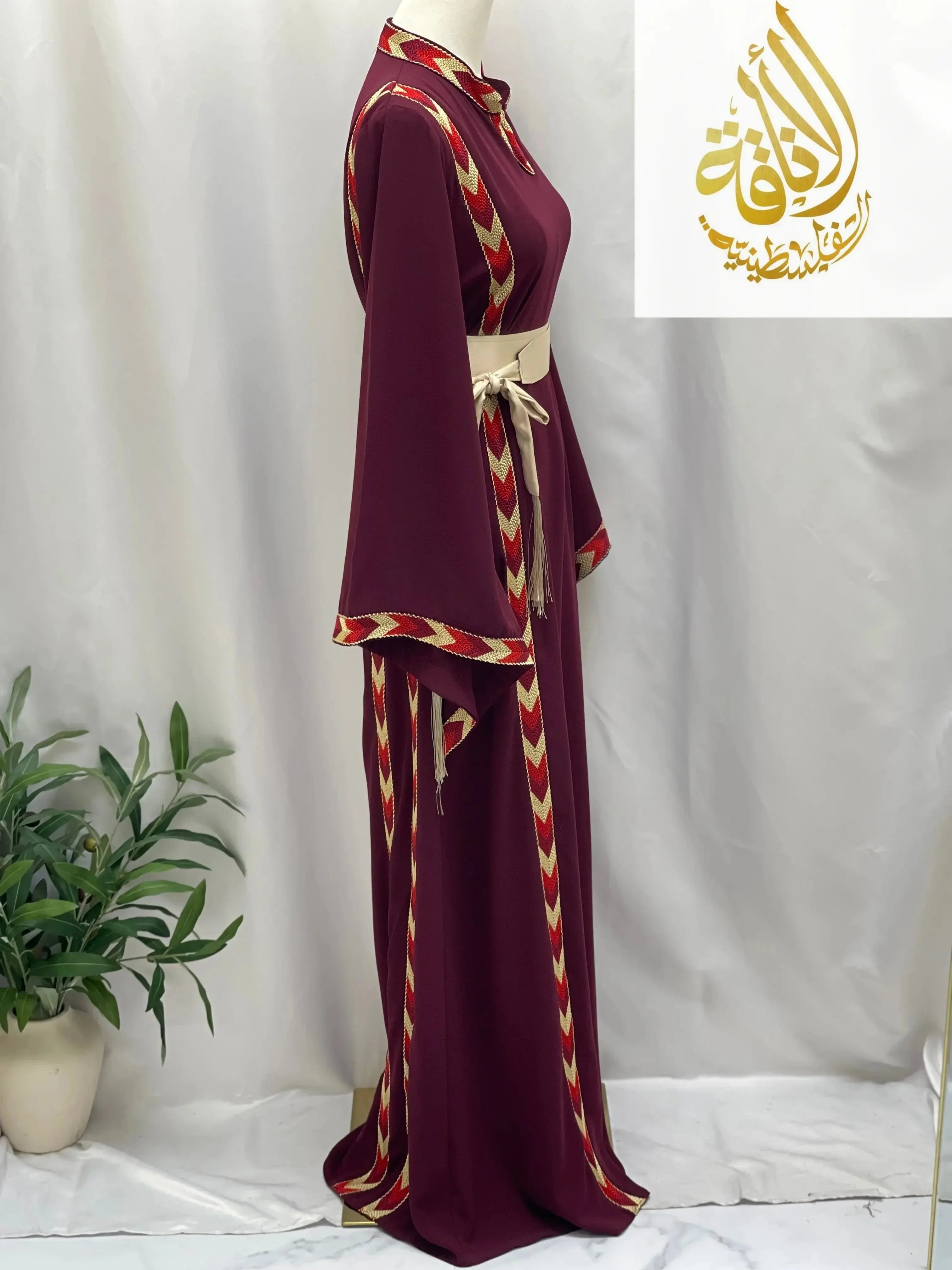 New Maroon Sabal Embroidered Thoub - Timeless Elegance - Palestinian Elegance