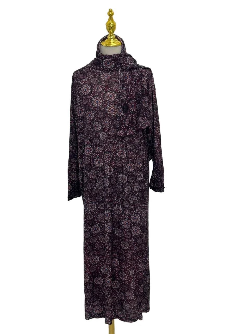 Palestinian Elegance Full Prayer Dress dark geometric print modest long sleeve ankle length
