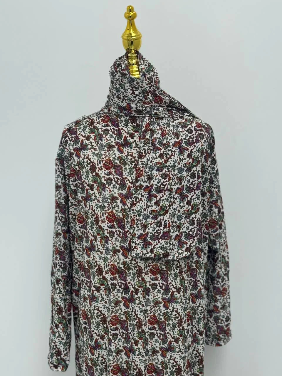 Palestinian Elegance Full Prayer Dress in floral maroon green print modest long sleeve cover