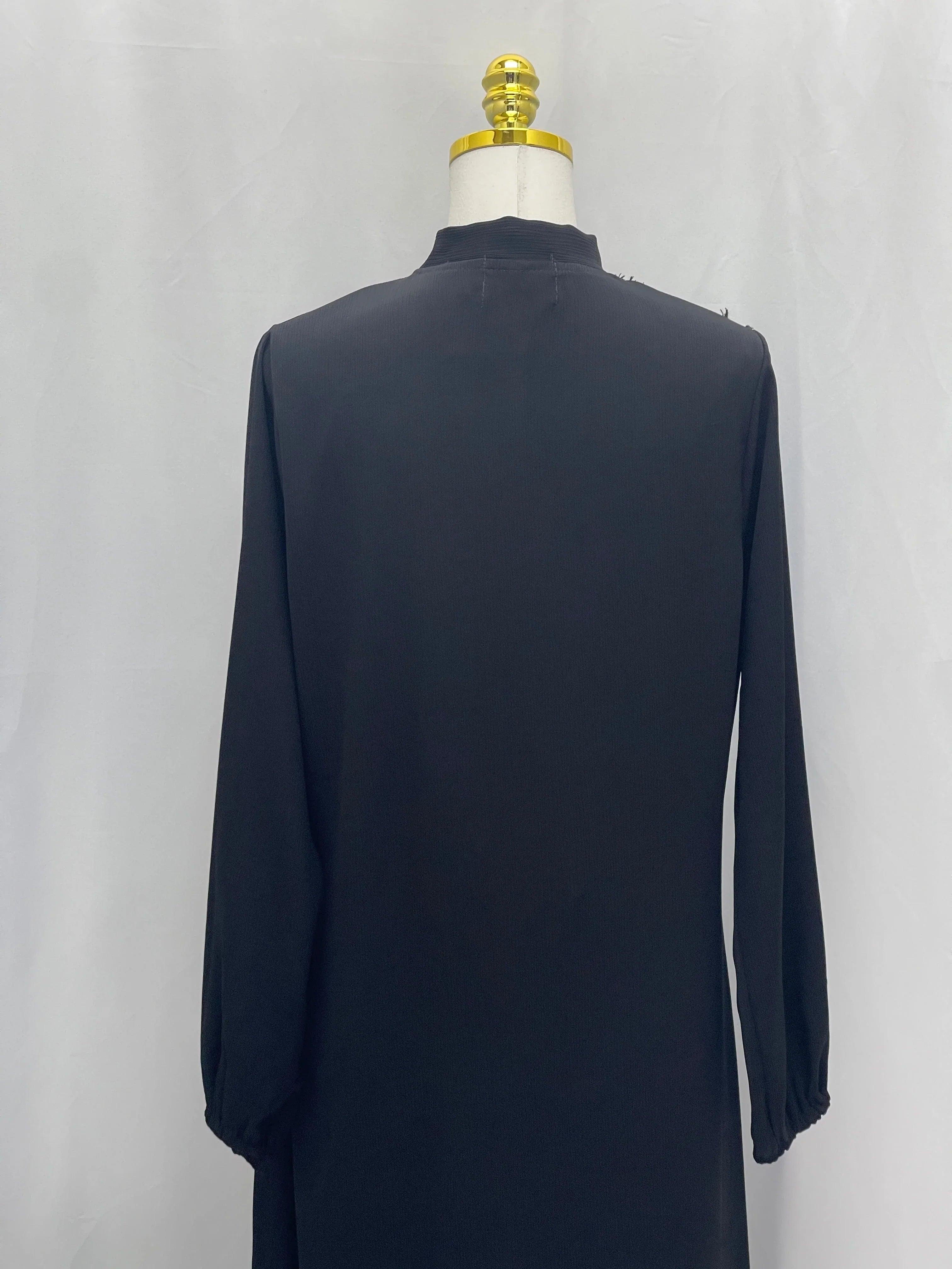 Palestinian Elegance Modesty Long Set black long sleeve modest outfit back view on mannequin