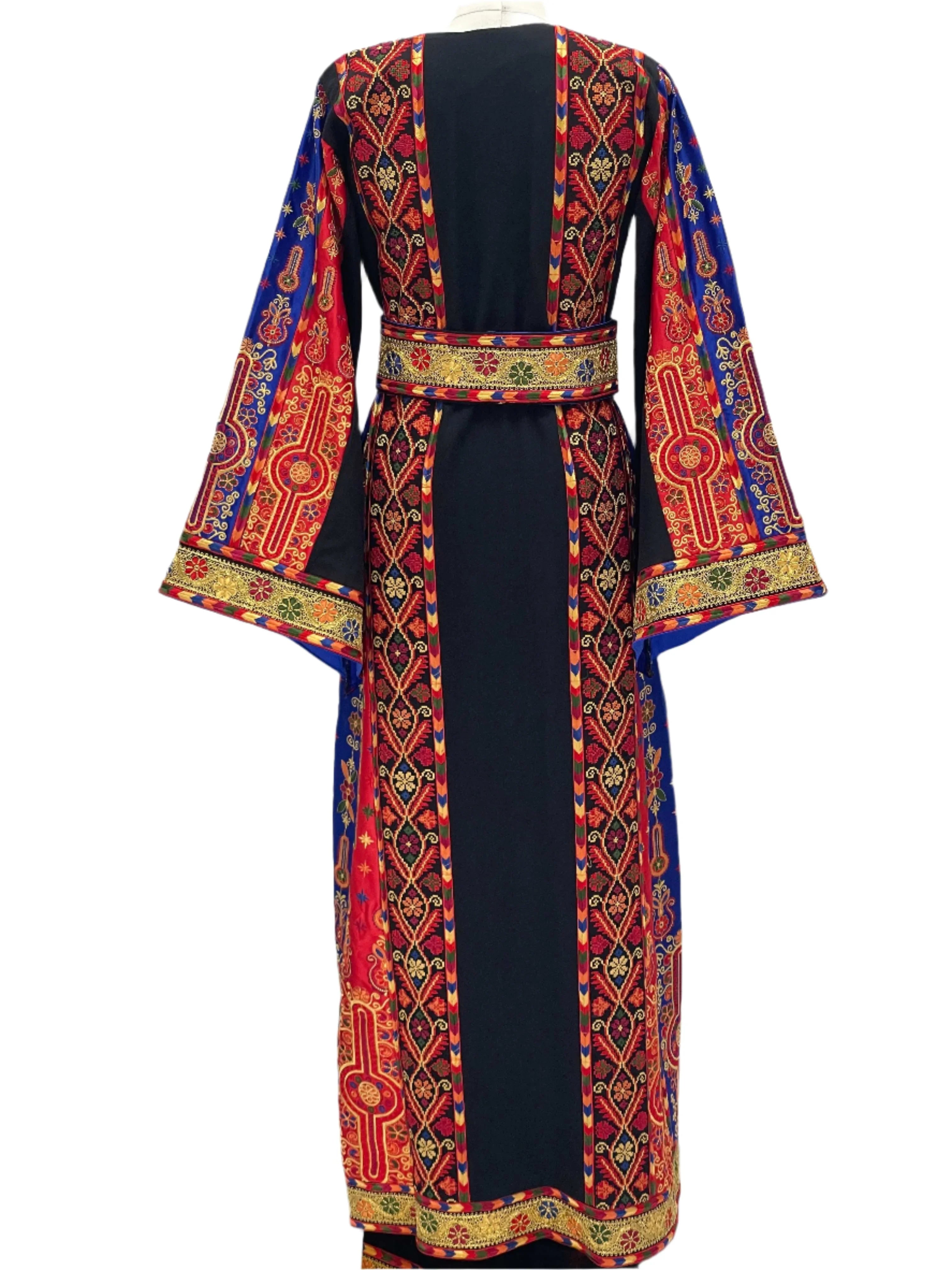 Mona Soft Atmeen Thoub Kasab Embroidery long embroidered dress with colorful traditional Palestinian designs