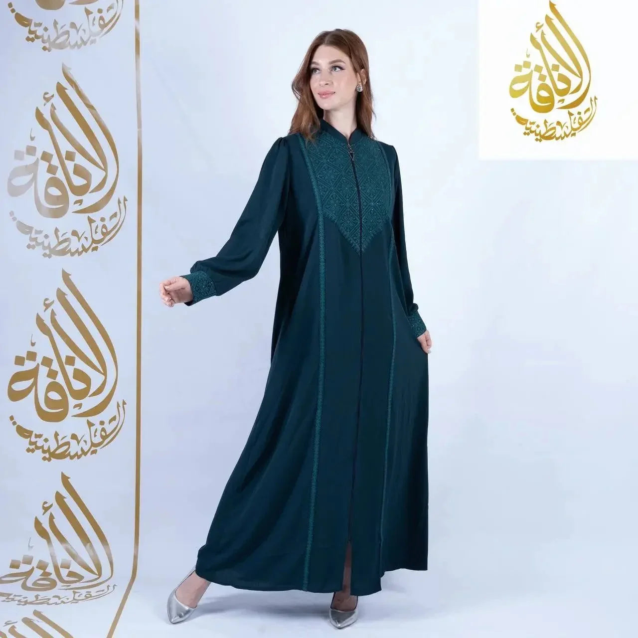 Najwa Embroidered Zipper Abaya: Traditional Elegance Meets Modern Convenience Palestinian Elegance