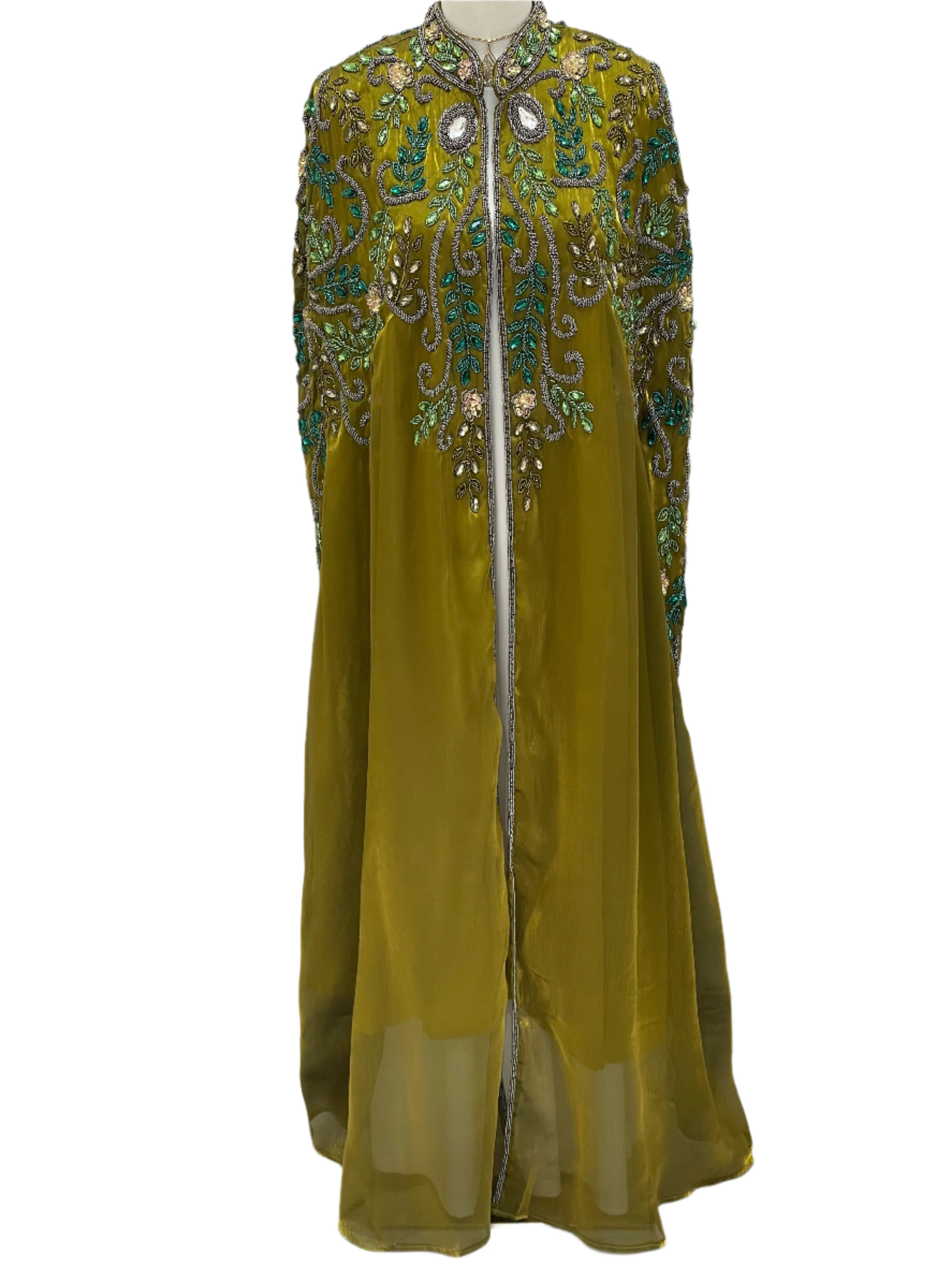 Olive Luxury Bejeweled Cape – Statement Elegance & Modern Sophistication - Palestinian Elegance