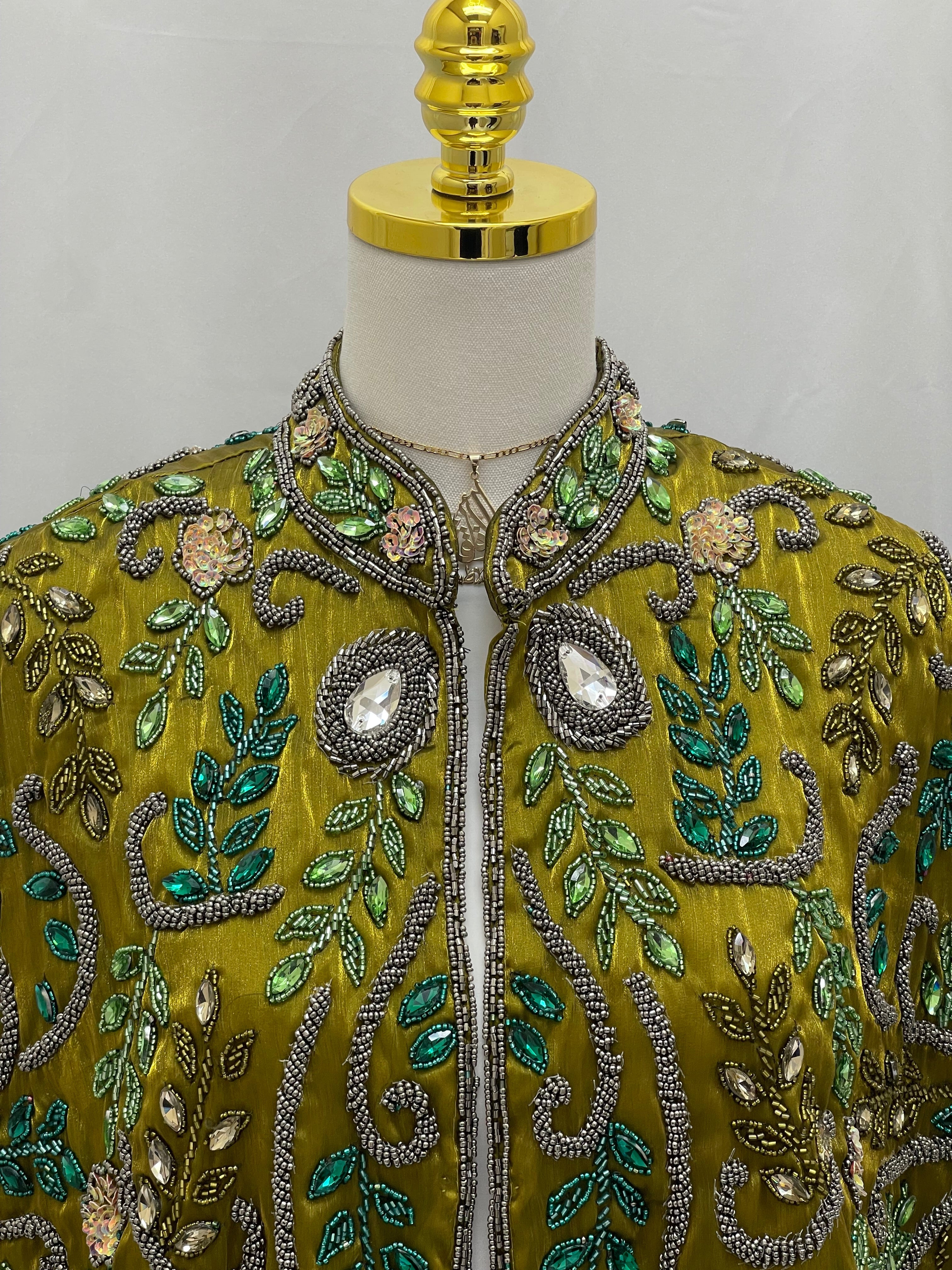 Olive Luxury Bejeweled Cape – Statement Elegance & Modern Sophistication - Palestinian Elegance