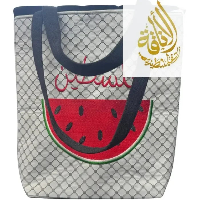 Palestine And Jordan Heritage Bundle tote bag with watermelon design and black handles by Palestinian Elegance