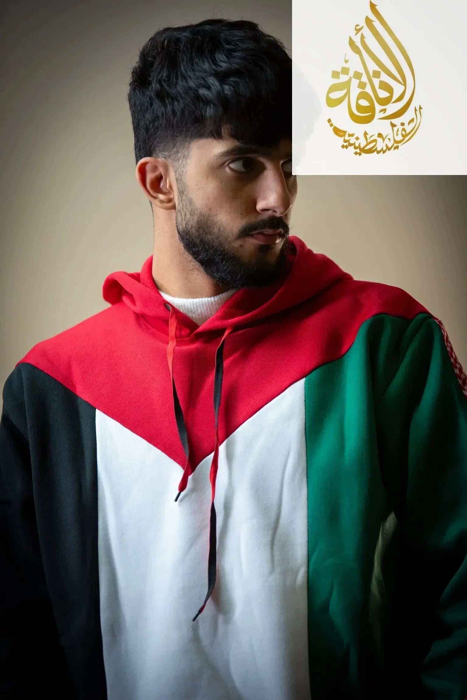 Palestine Flag Hoodie with Red Kuffiyeh Sleeves - Stylish and Unique Apparel Palestinian Elegance