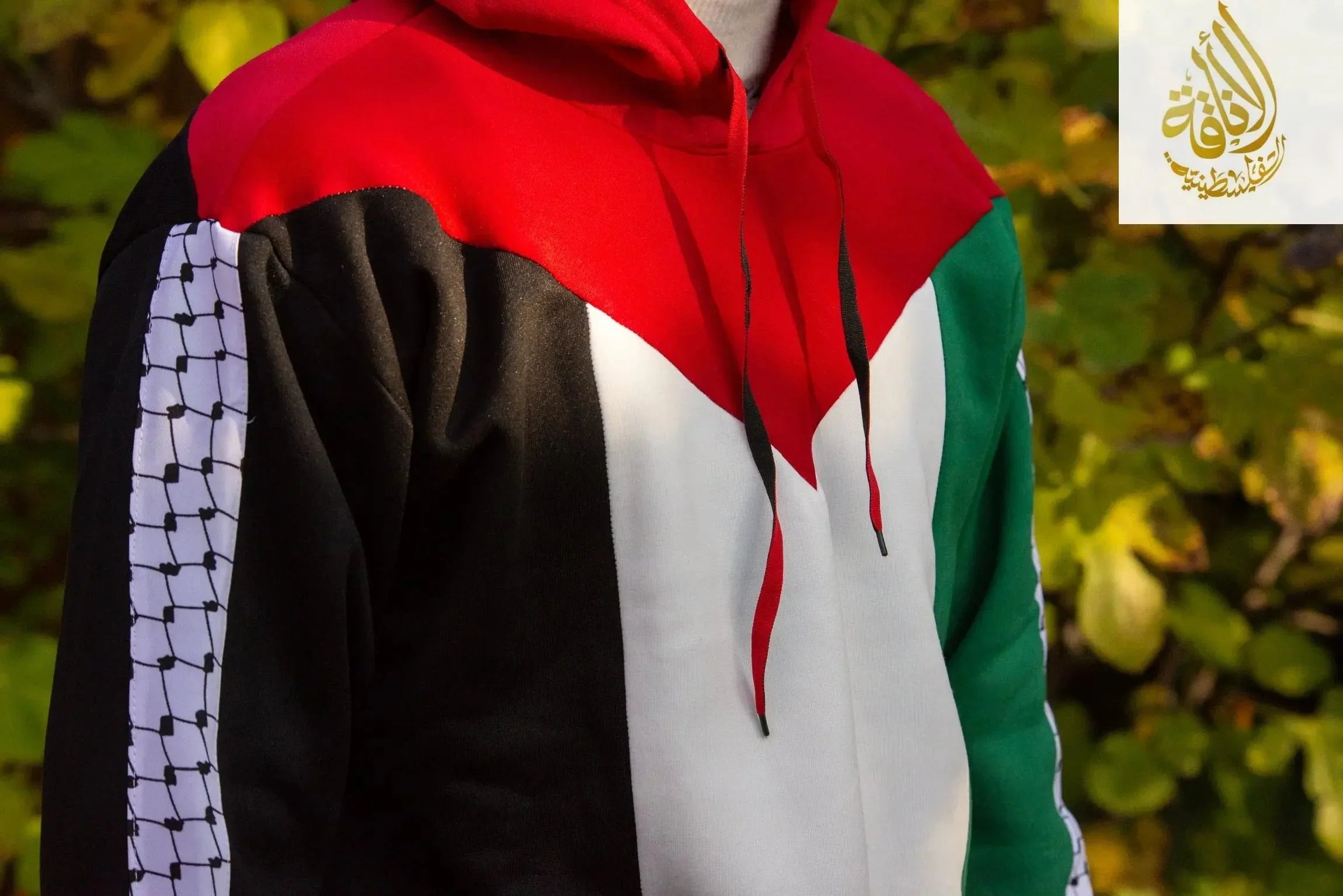 Palestine Pullover Hoodie with Kufiyeh Sleeves - Unisex Cultural Apparel Palestinian Elegance