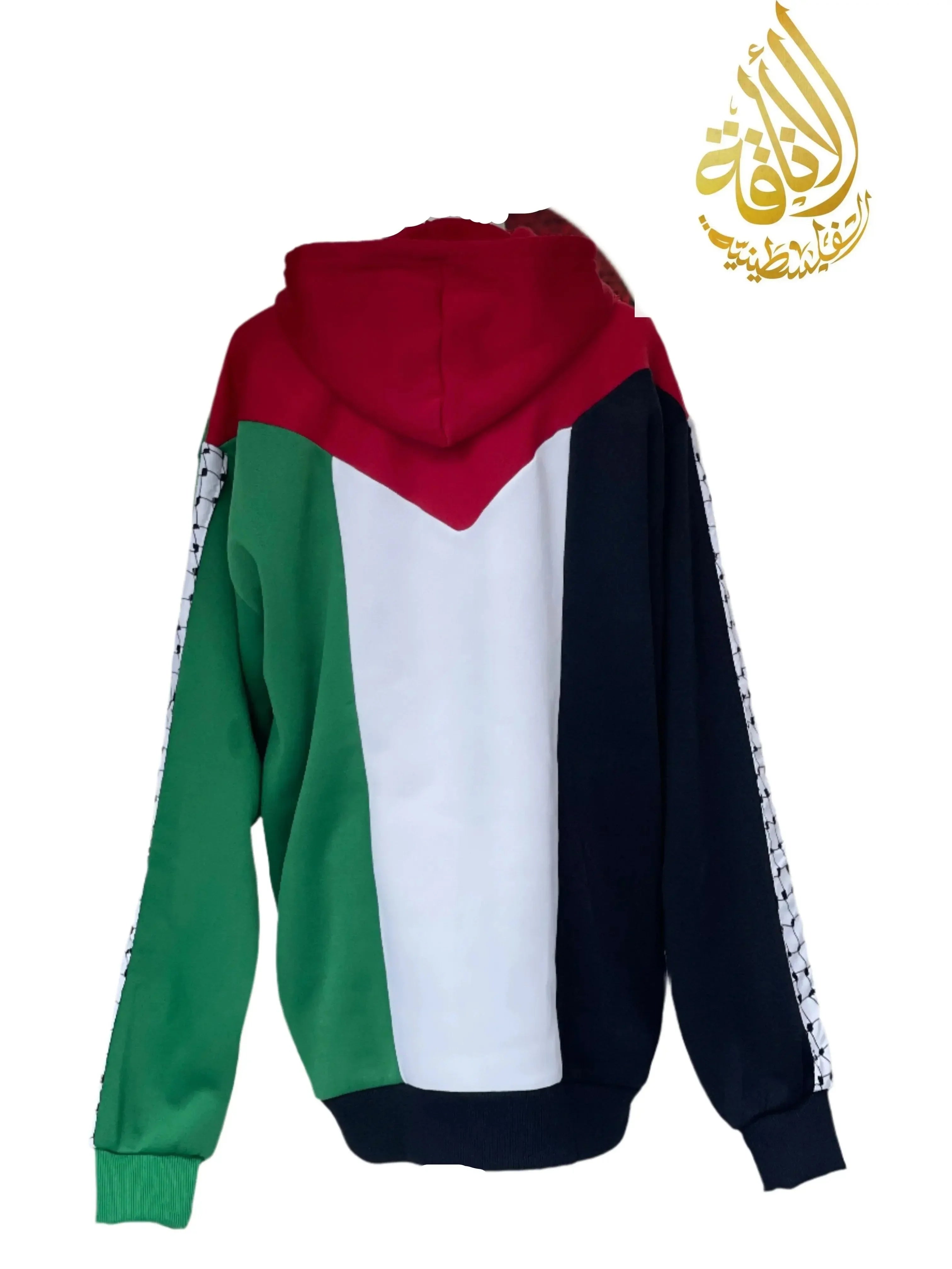 Palestine Pullover Hoodie with Kufiyeh Sleeves - Unisex Cultural Apparel Palestinian Elegance