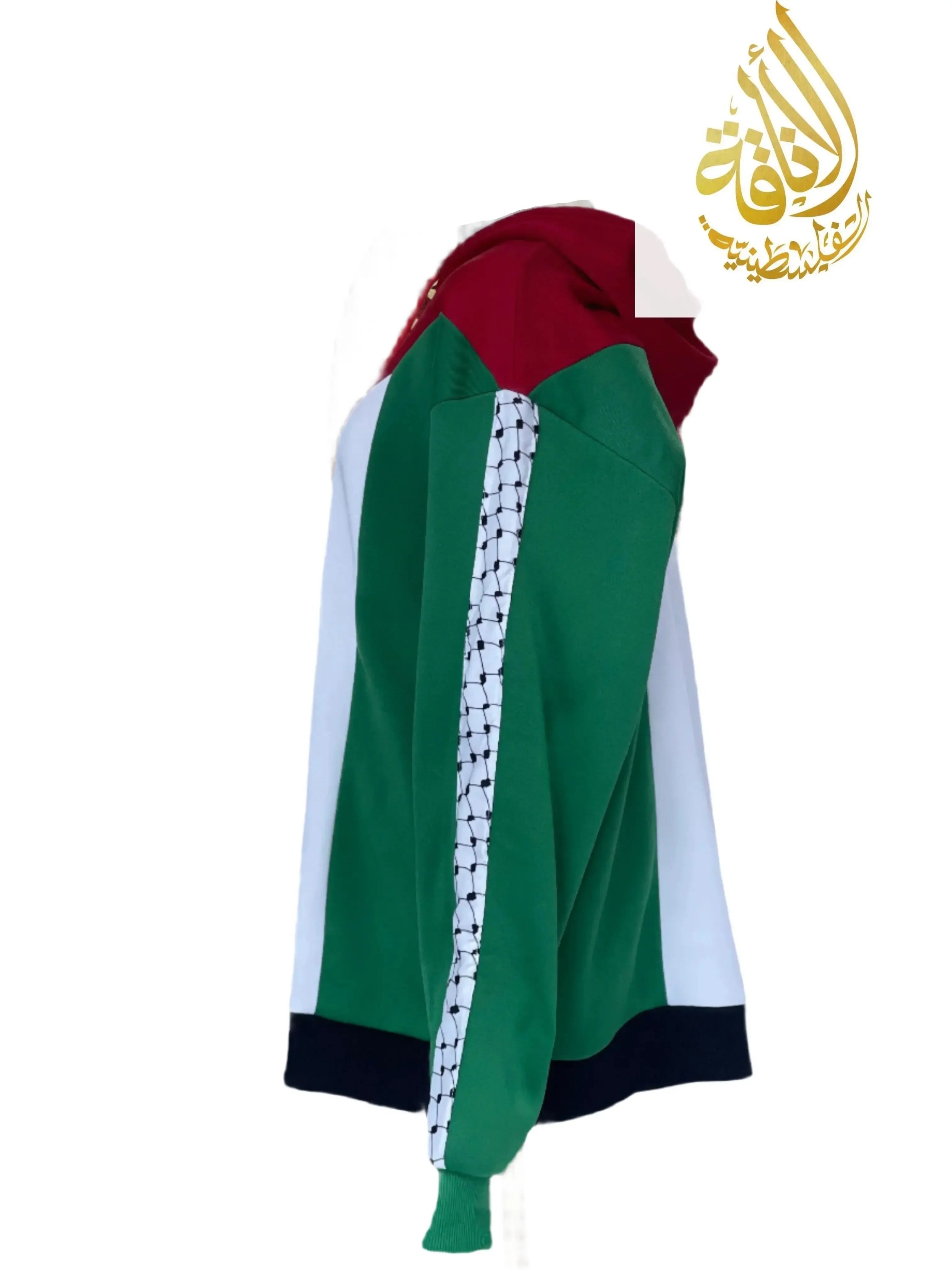 Palestine Pullover Hoodie with Kufiyeh Sleeves - Unisex Cultural Apparel Palestinian Elegance