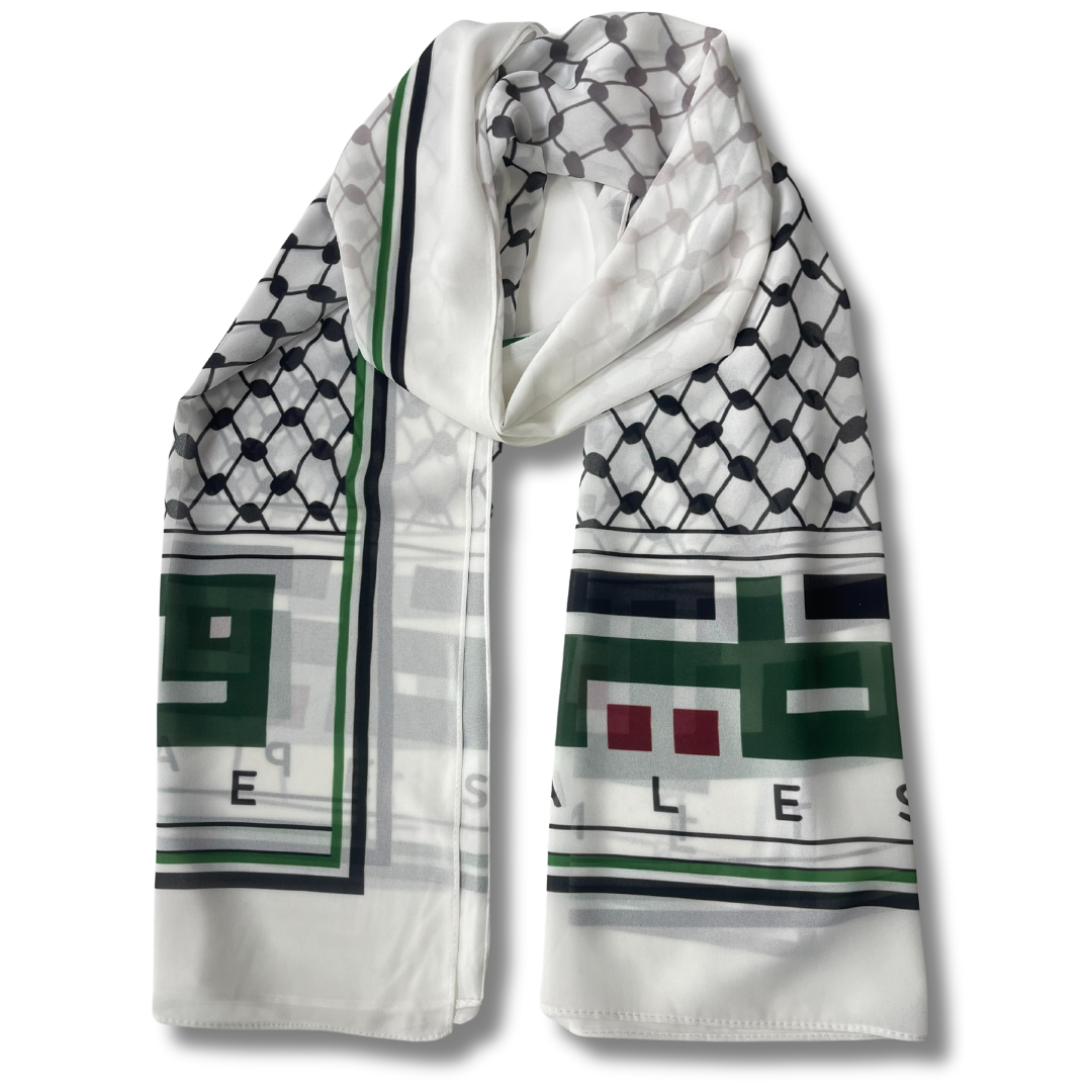 Palestine Written and Kuffiyeh Hijab Design Palestinian Elegance