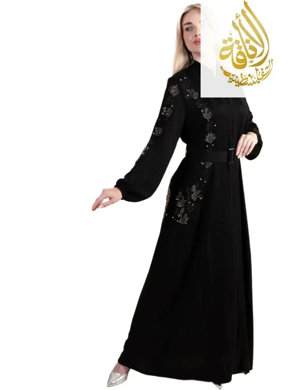 Palestinian Elegance Abaya with Belt and Embroidery Palestinian Elegance