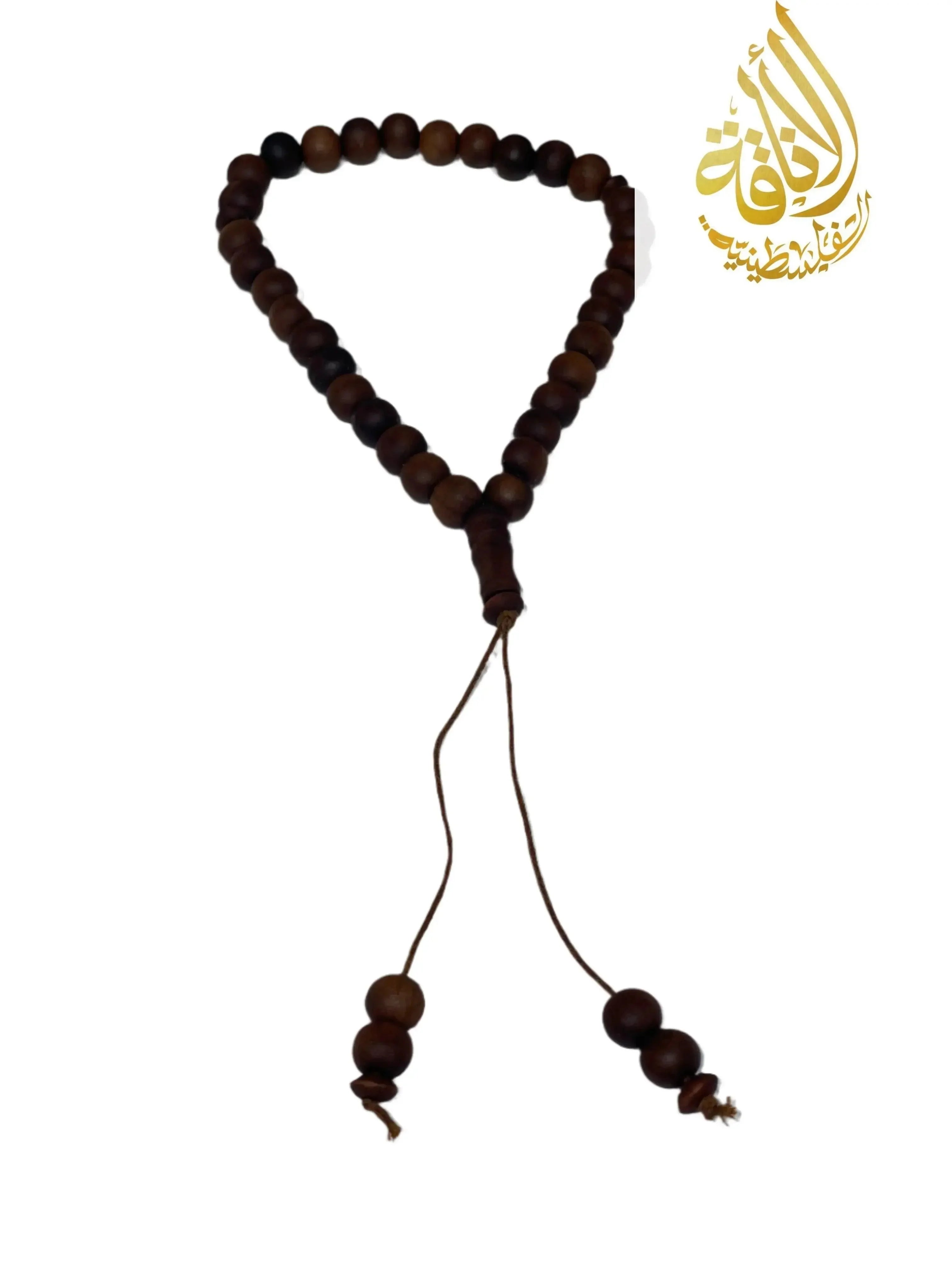 Palestinian Elegance handmade wood tasbeeh with dark brown polished beads and tassel strings