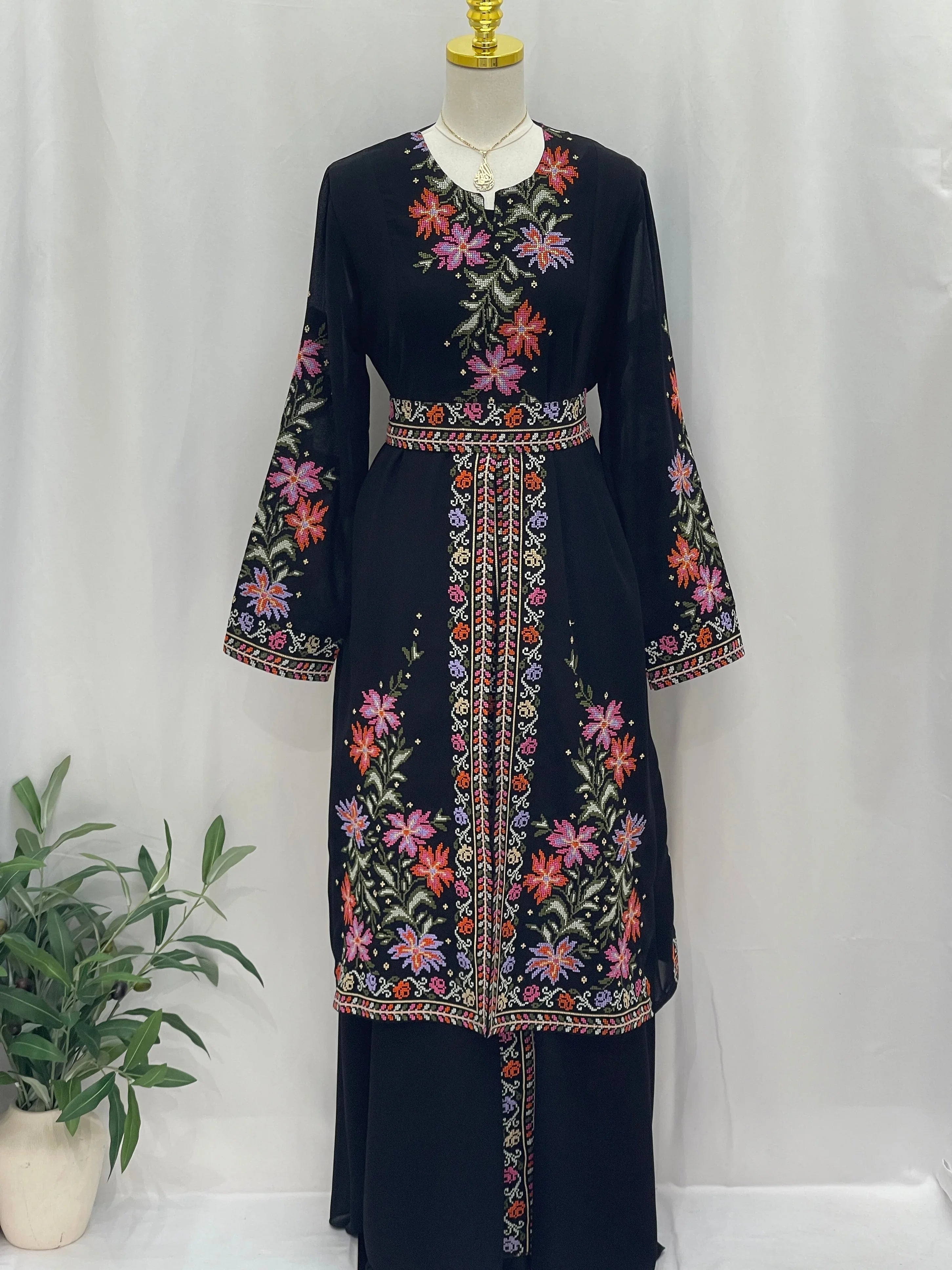 Rose Embroidered Dress Abaya featuring floral embroidery and elegant design for special occasions