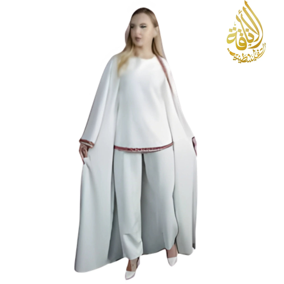 Palestinian Tatreez Pants and Shirt with Abaya - 3pcs: Cultural Elegance  and Traditional Craftsmanship