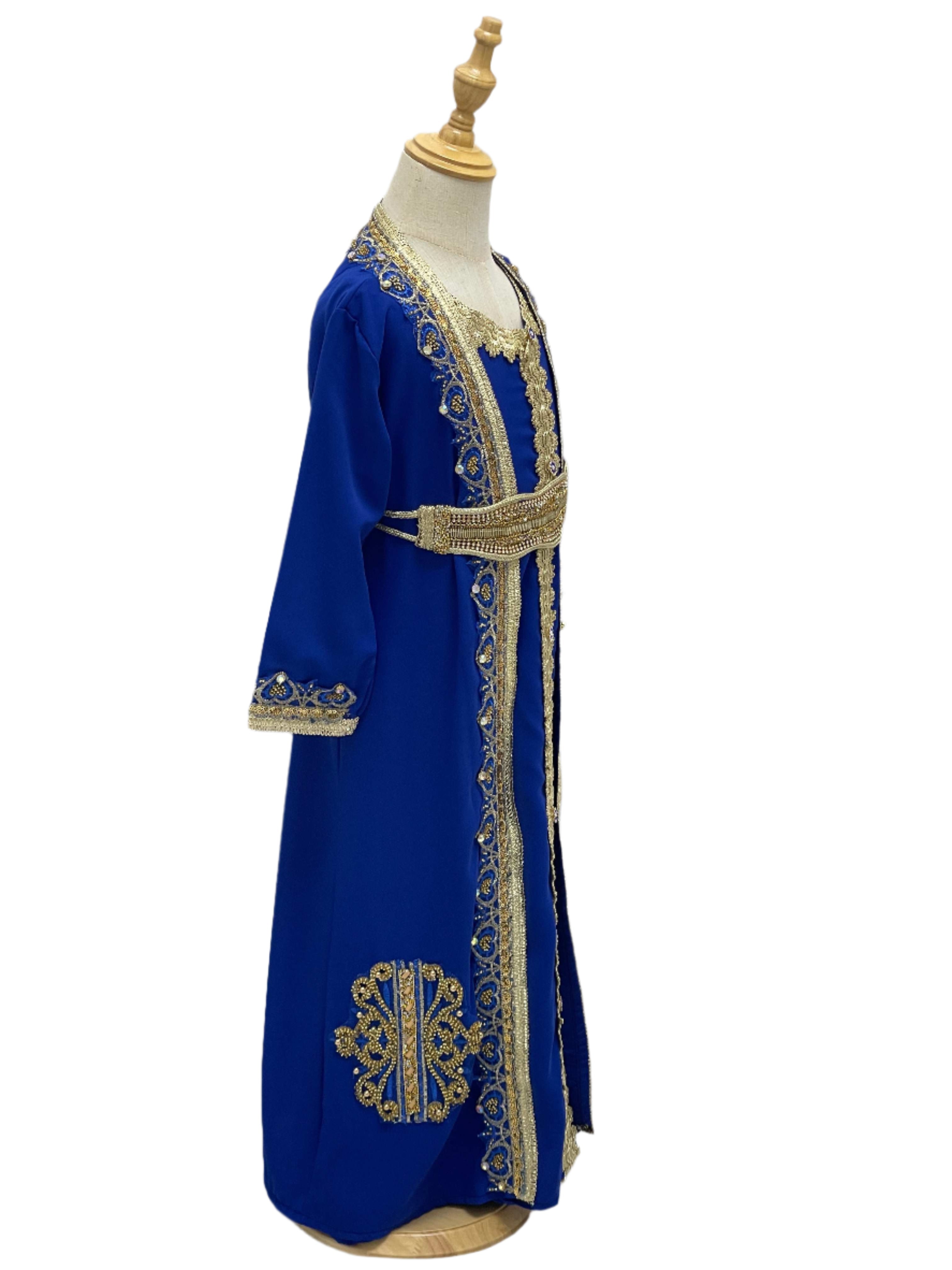 Palestinian Elegance Princess Mariam Long Sleeve Kaftan Dress in royal blue for kids